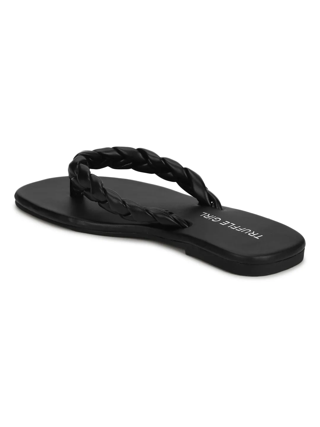 Black PU Braided Flip Flops