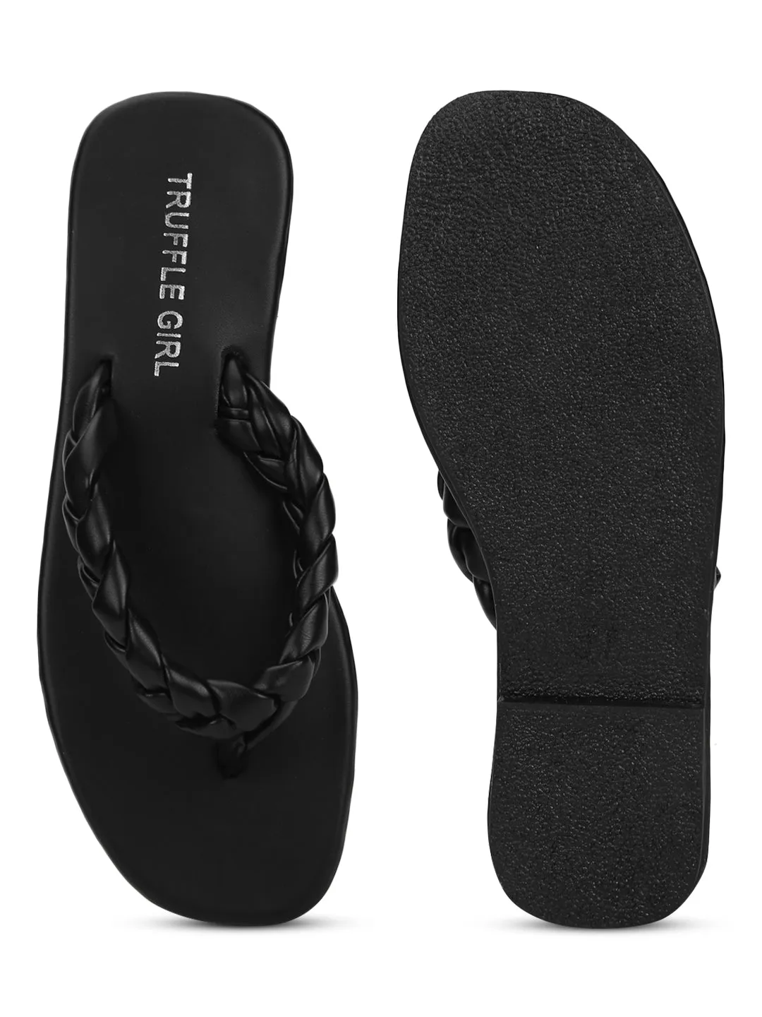 Black PU Braided Flip Flops
