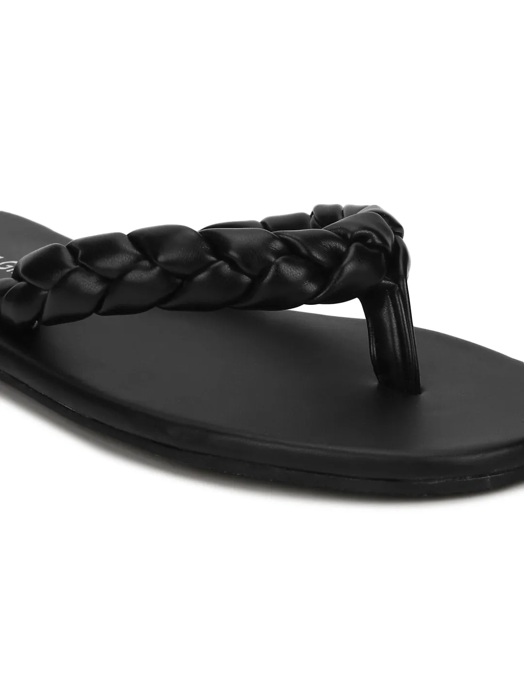 Black PU Braided Flip Flops