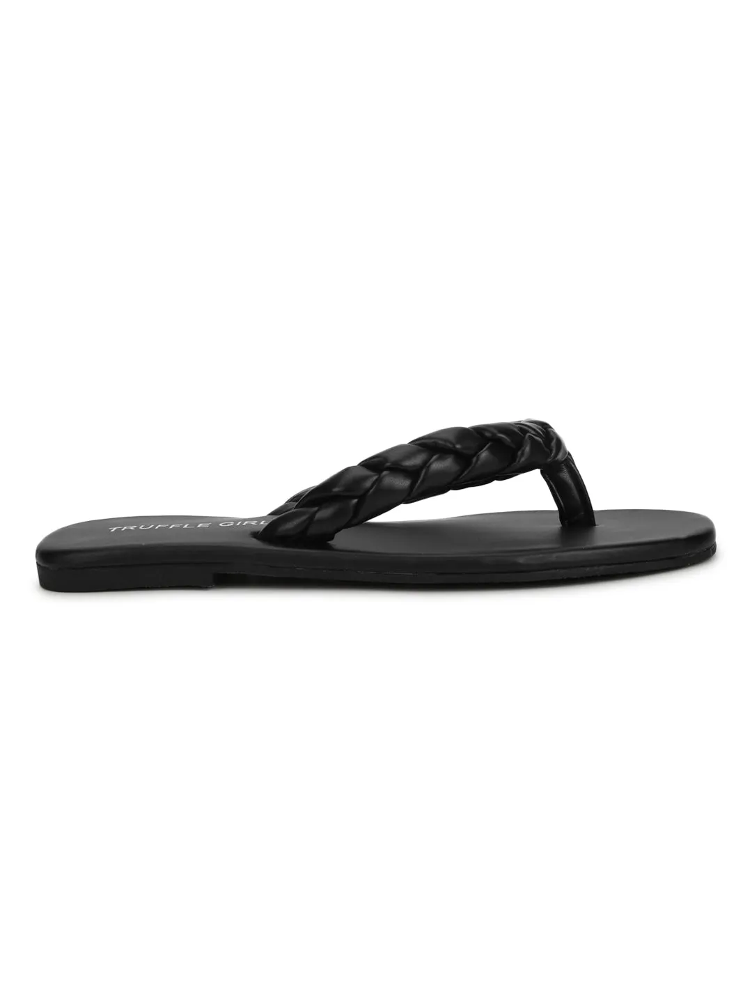 Black PU Braided Flip Flops
