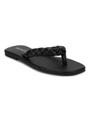 Black PU Braided Flip Flops
