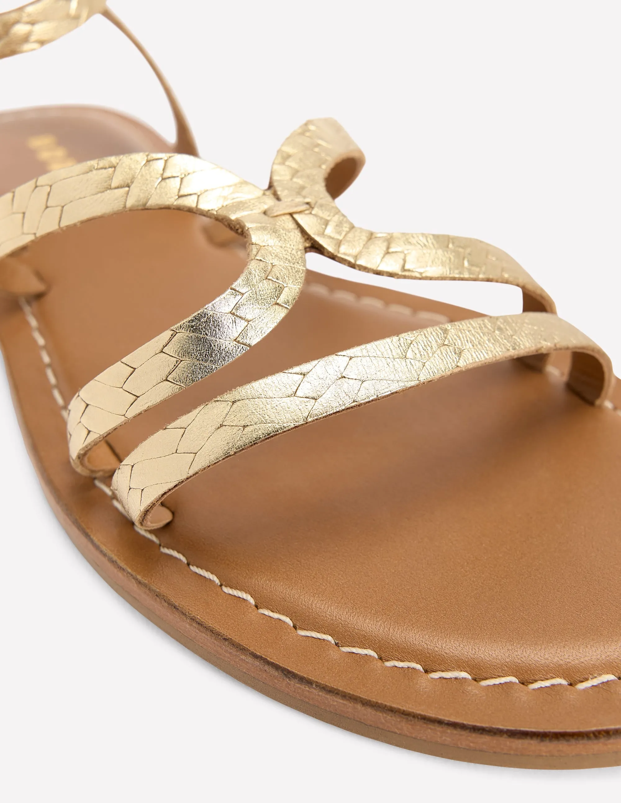 Casual Flat Sandal-Gold Woven Leather