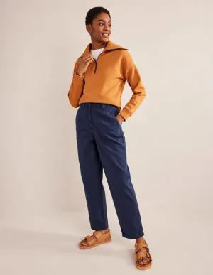 Casual Tapered Cotton Trousers-Night Blue