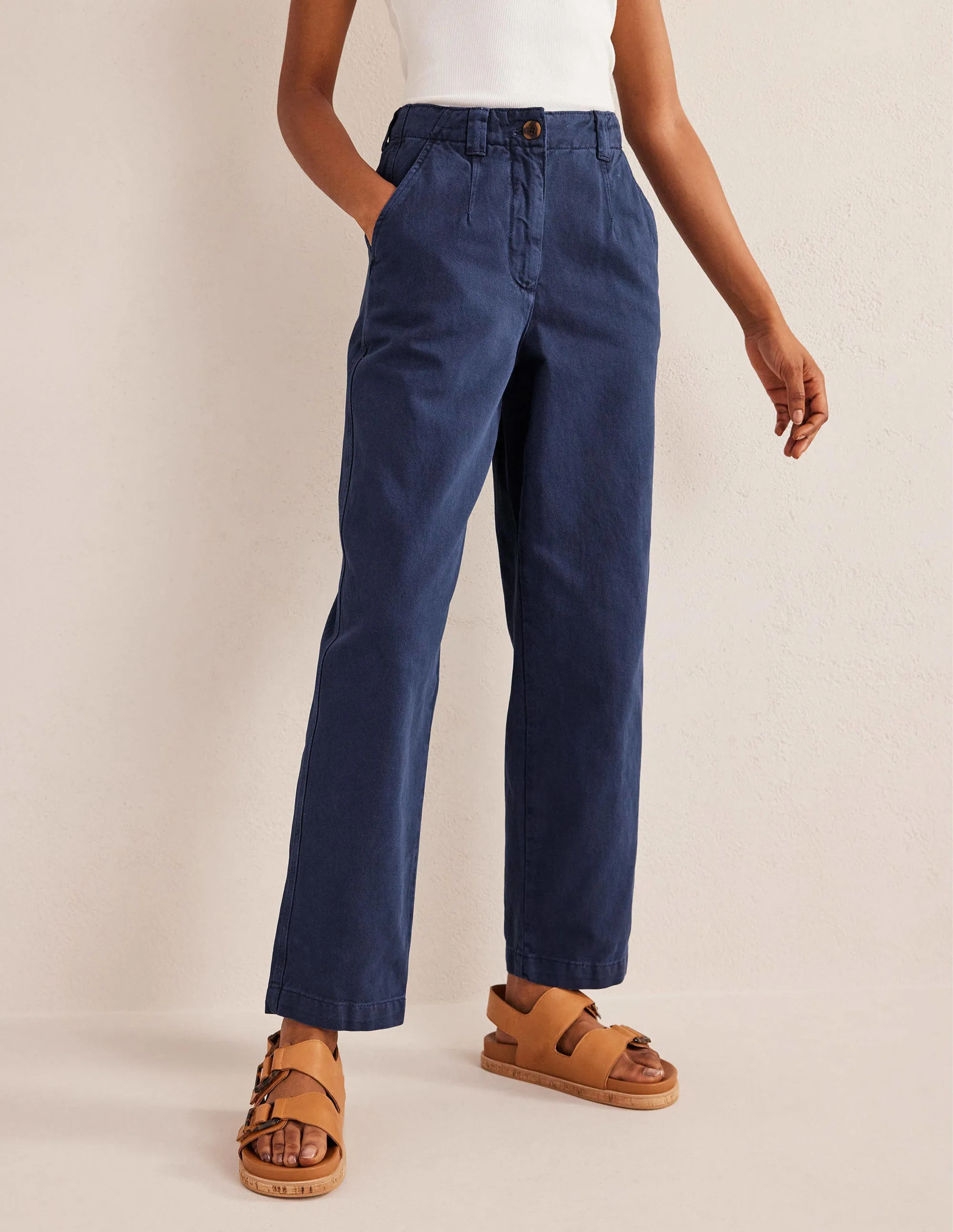 Casual Tapered Cotton Trousers-Night Blue