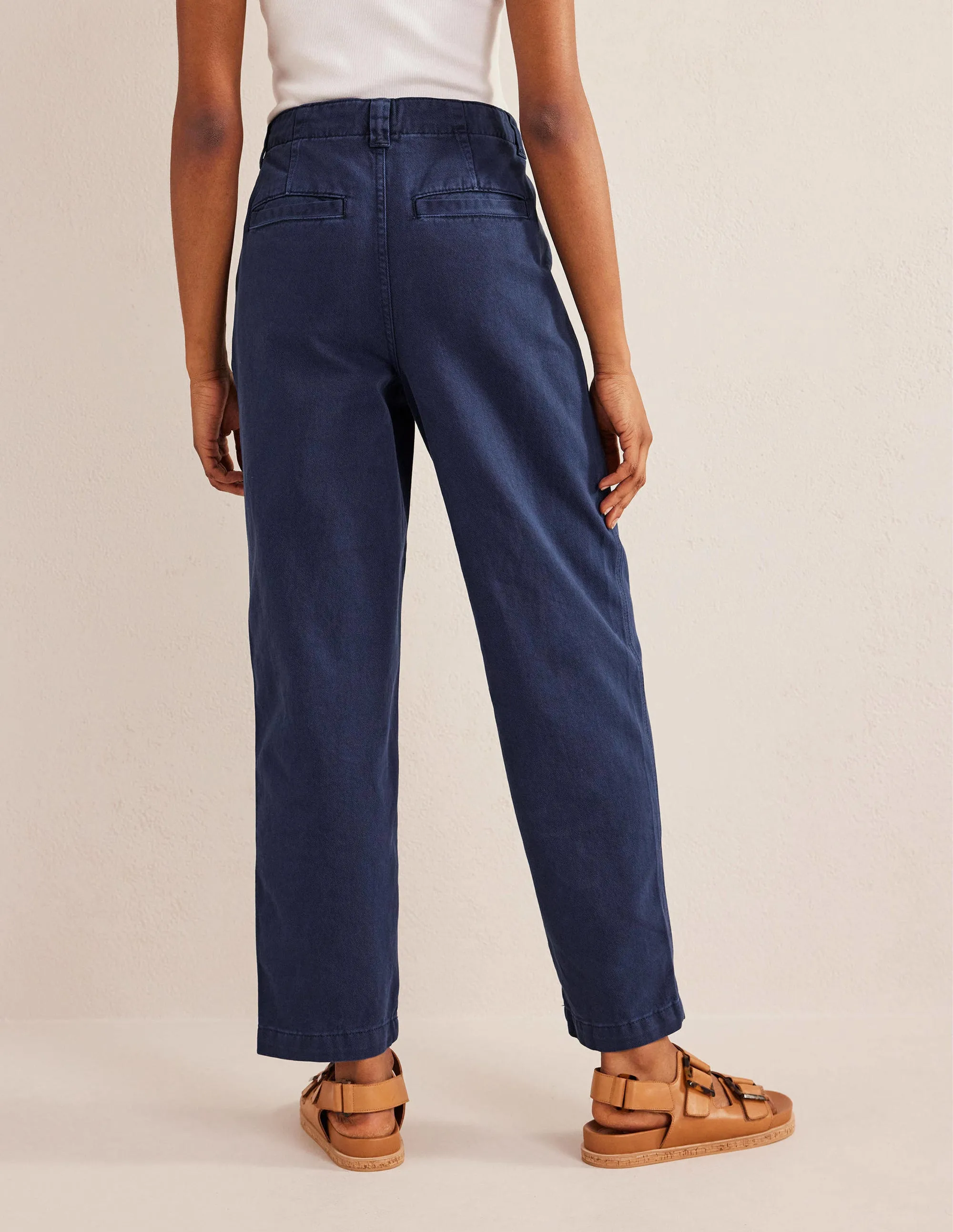 Casual Tapered Cotton Trousers-Night Blue