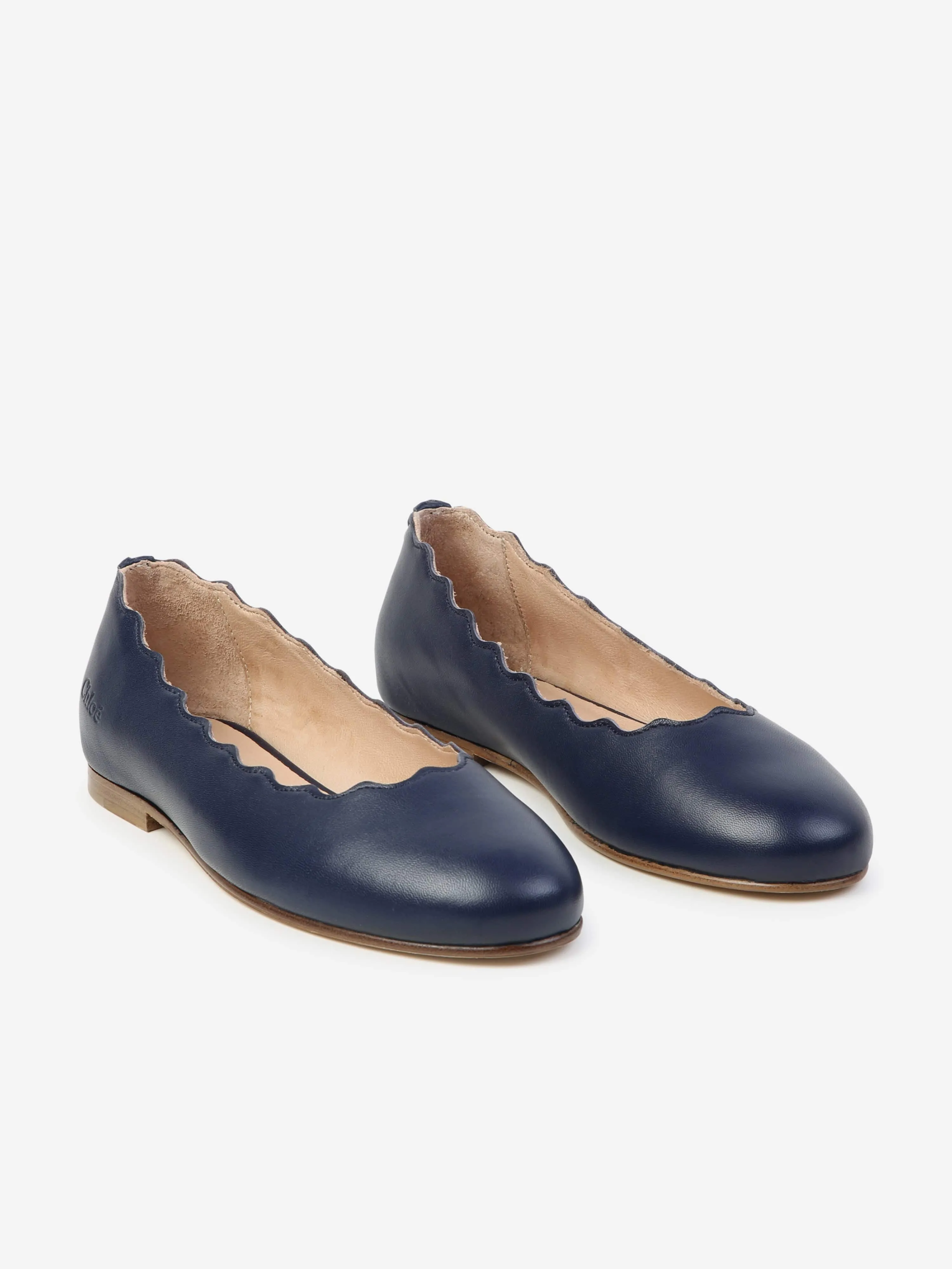 Chloé Girls Leather Ballerina Shoes in Navy