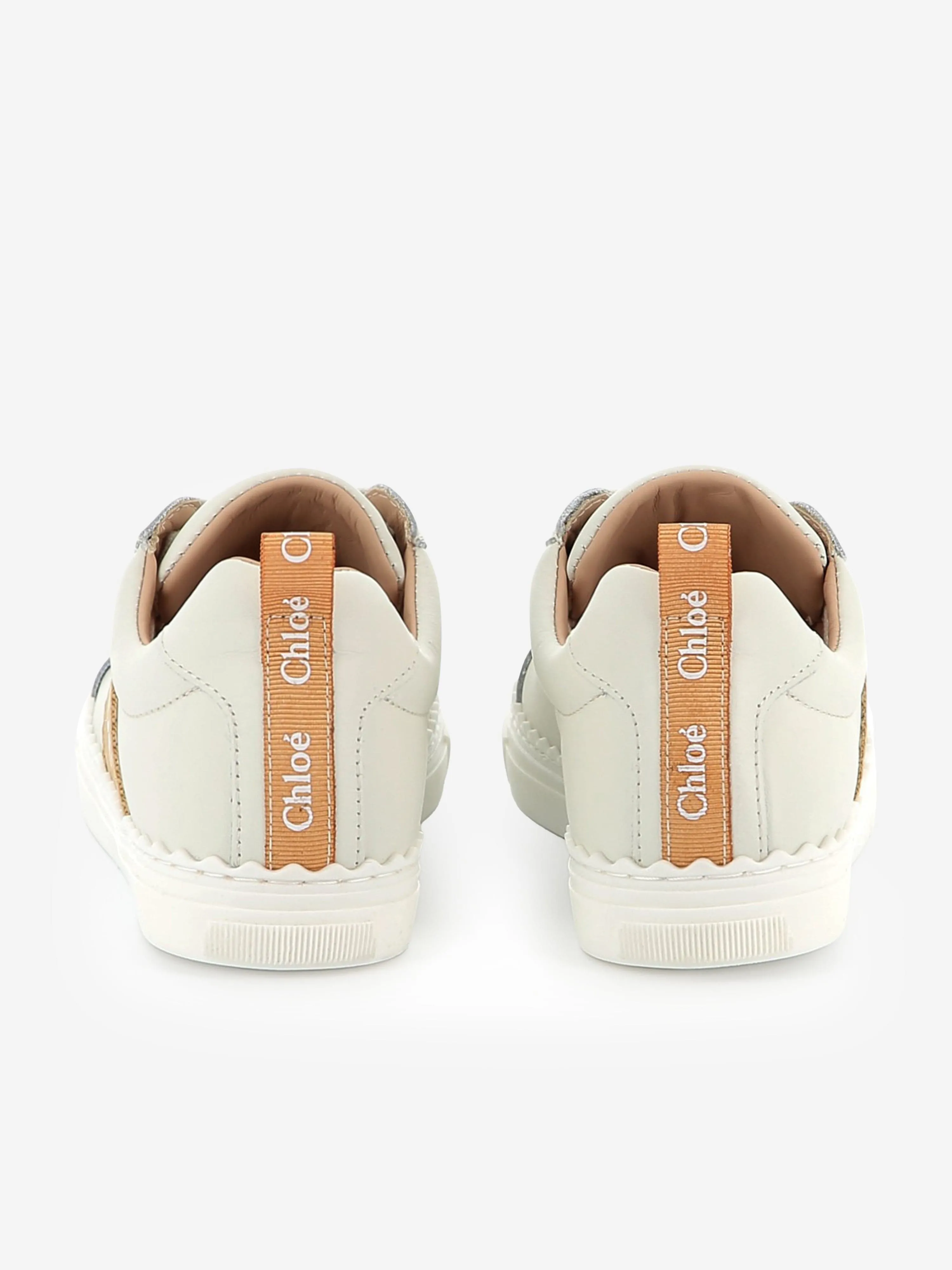 Chloé Girls Leather Logo Trainers in Beige