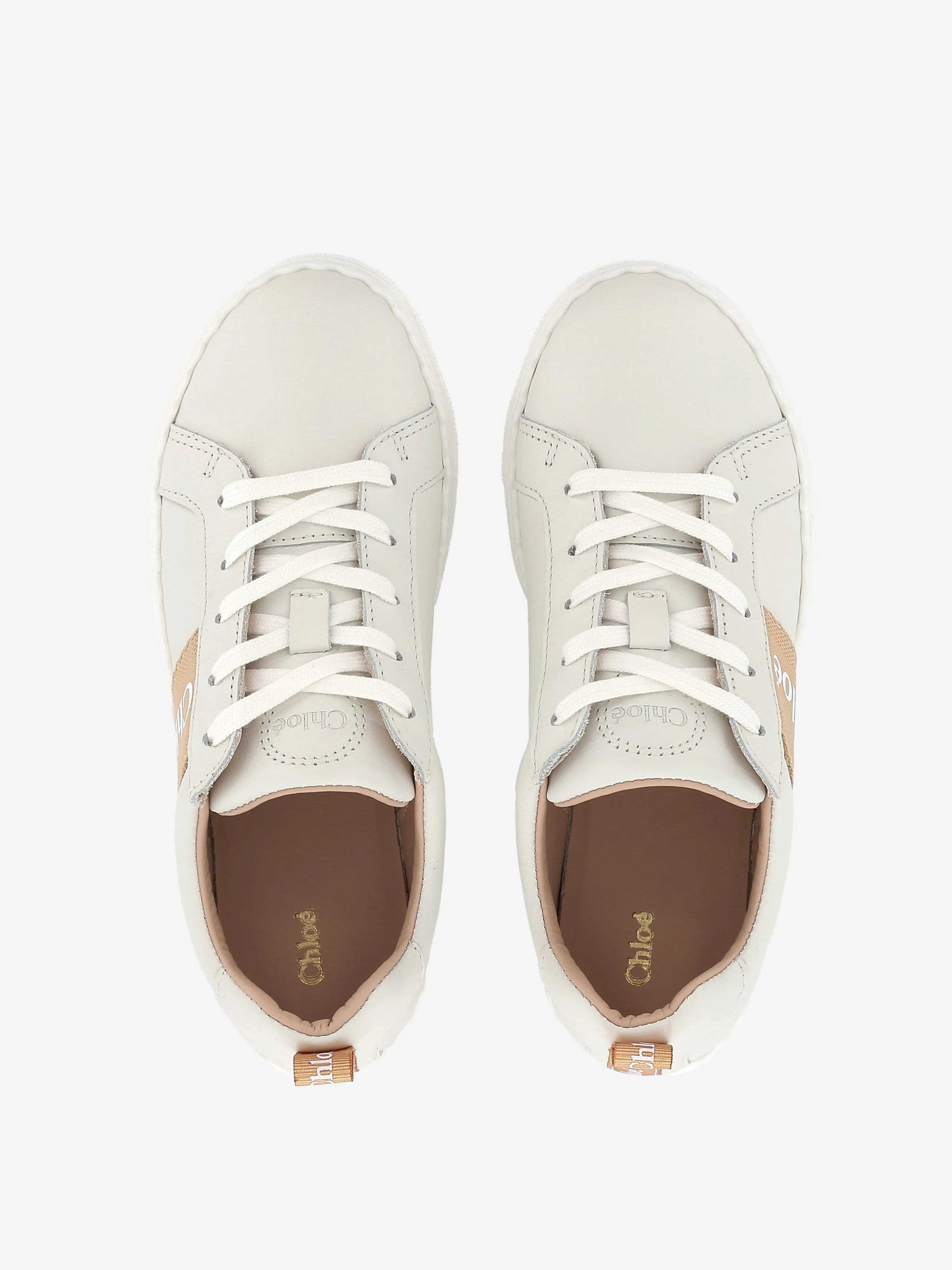Chloé Girls Leather Logo Trainers in Beige