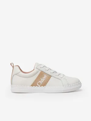 Chloé Girls Leather Logo Trainers in Beige