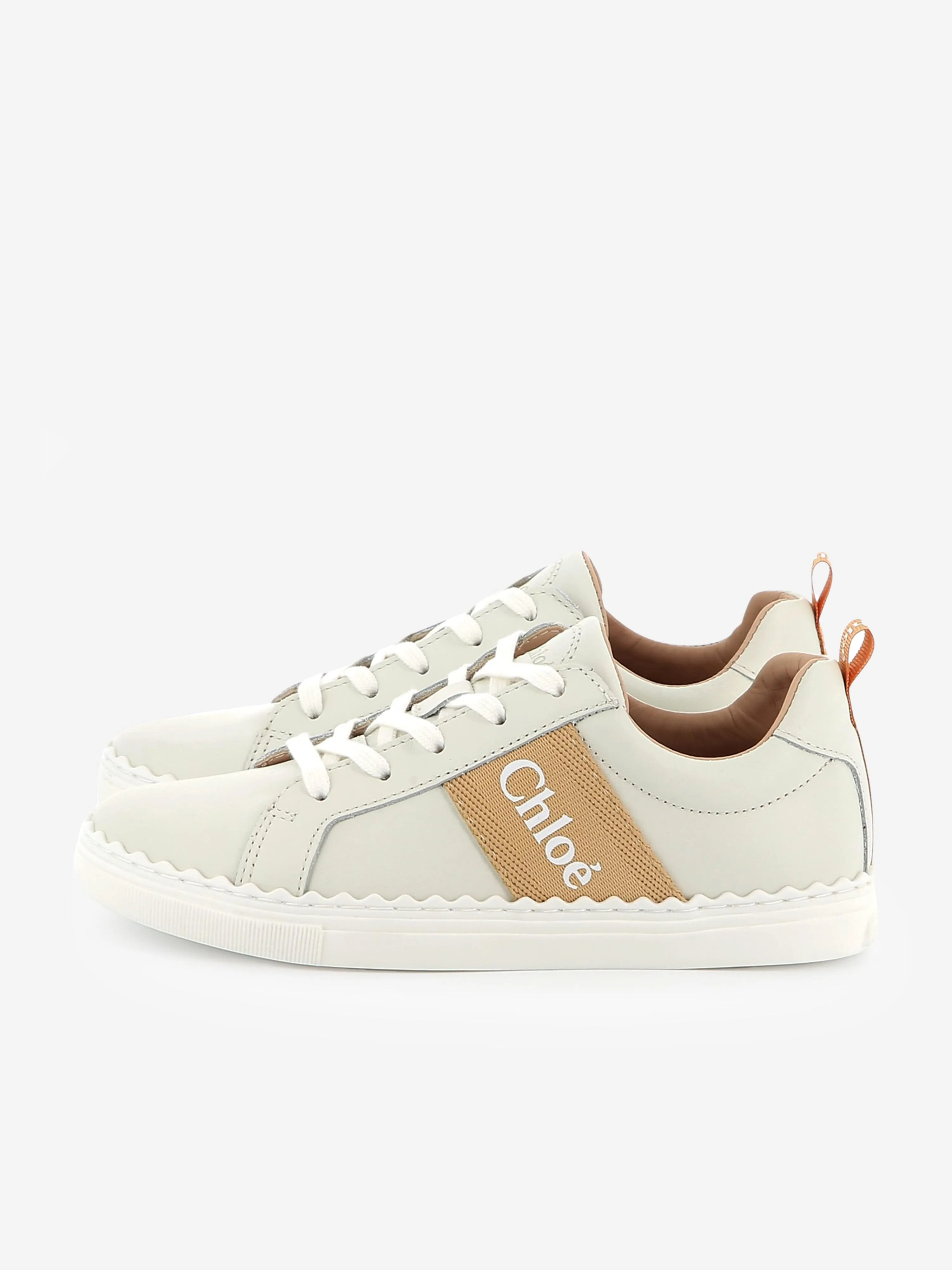 Chloé Girls Leather Logo Trainers in Beige