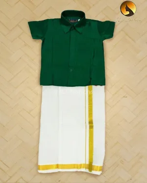 Chutti Boys Pattu Silk Velcro Dhoti and Semi Silk Shirt Set