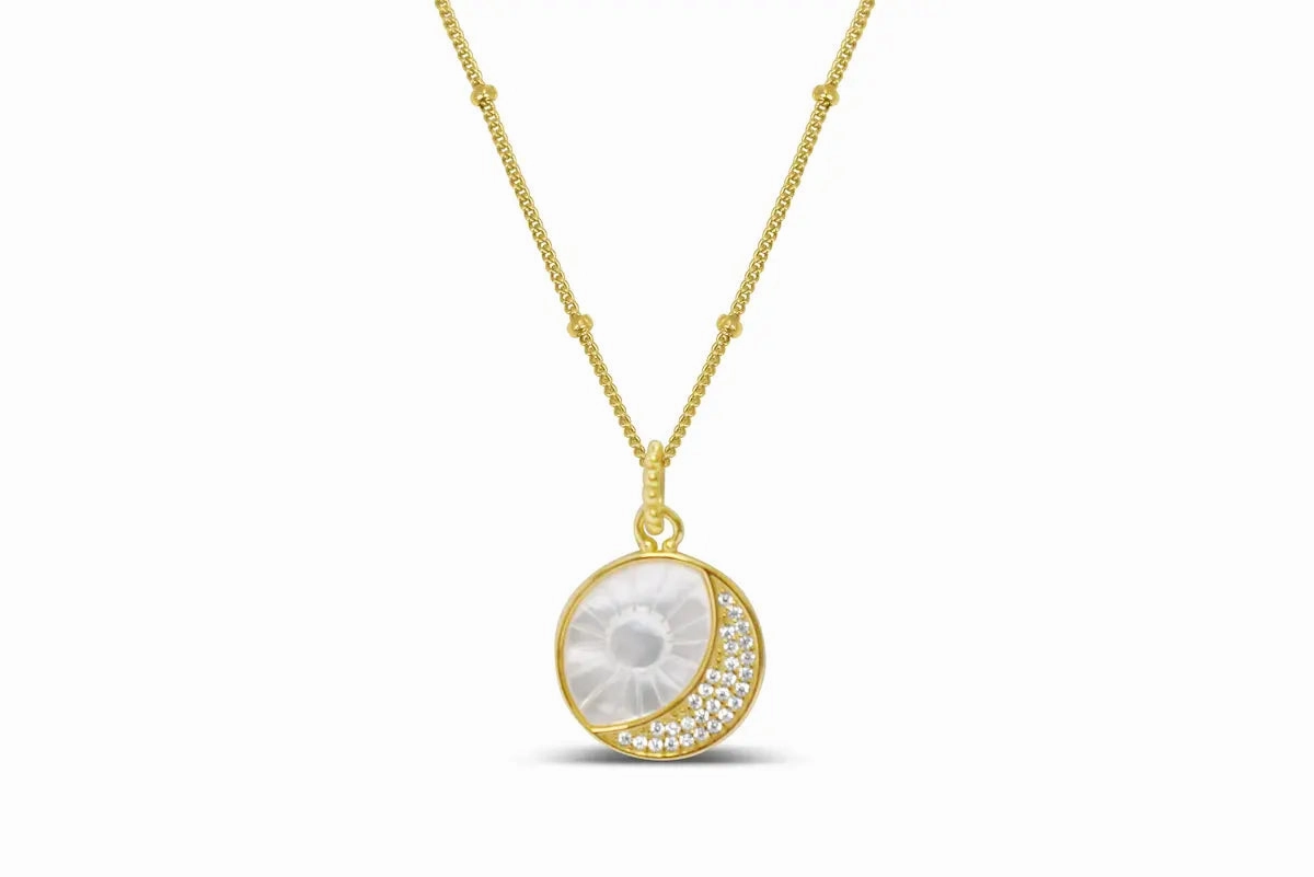 Classy Girls Wear Pearls - MOP Sun and Moon Gold Necklace