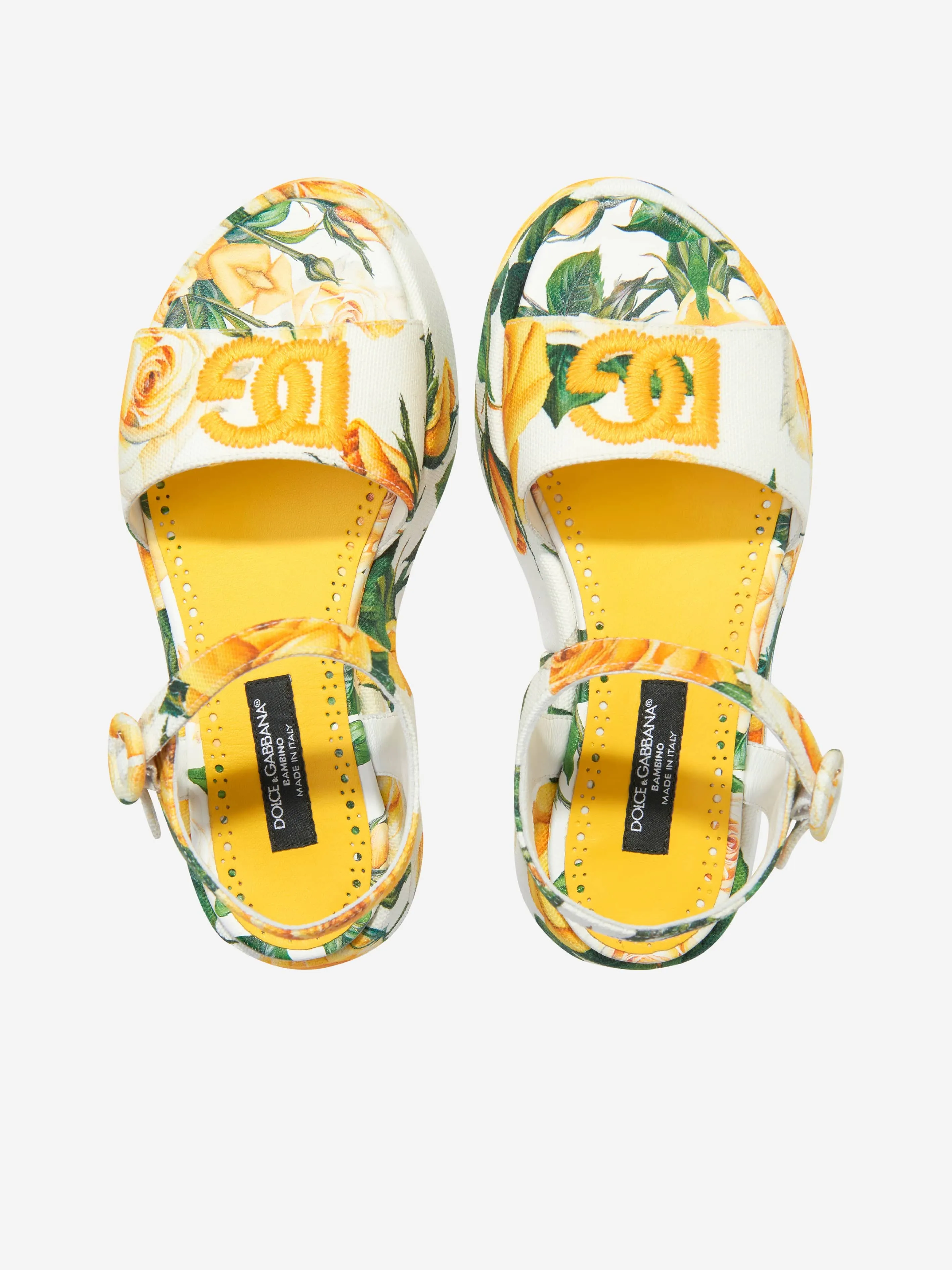 Dolce & Gabbana Girls Canvas Rose Print Sandals in Multicolour