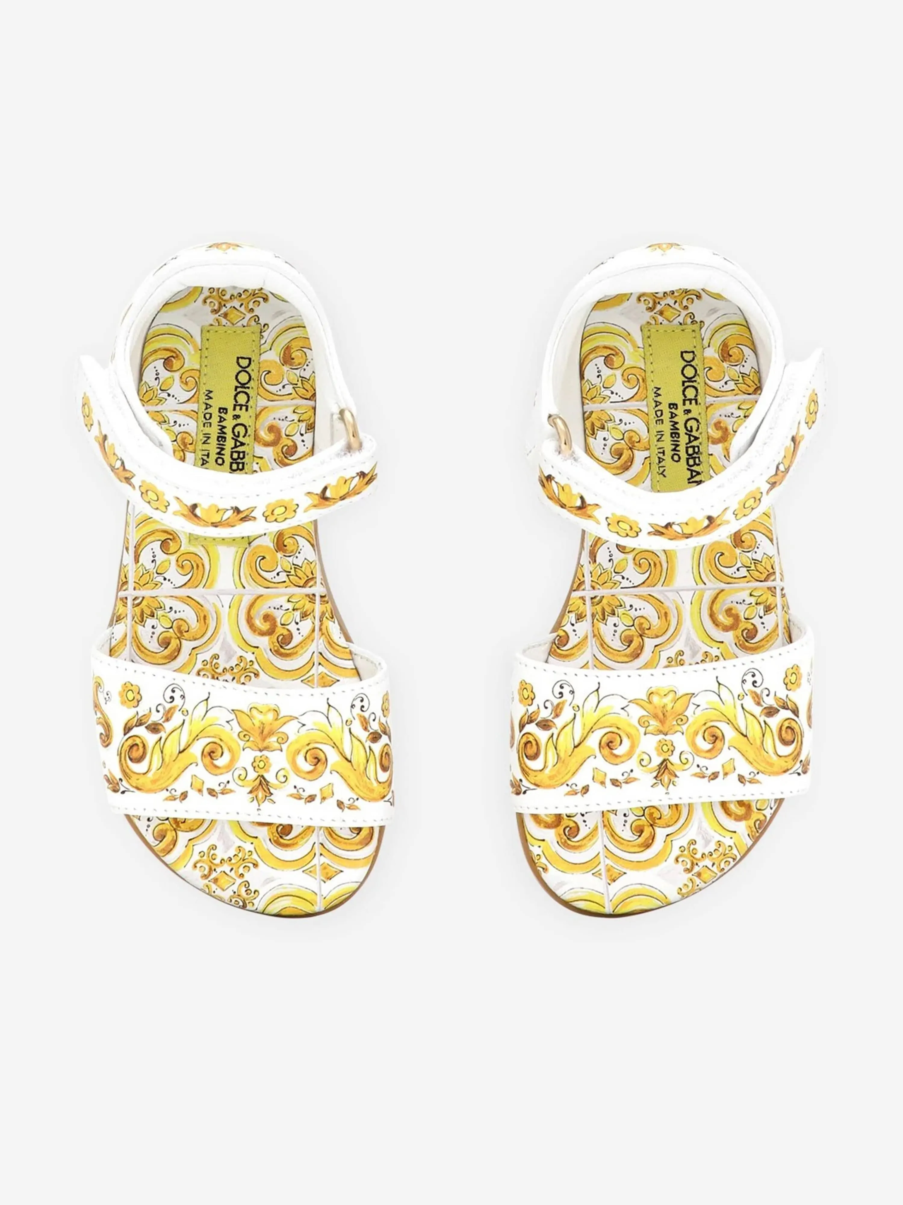 Dolce & Gabbana Girls Leather Maiolica Sandals in Yellow