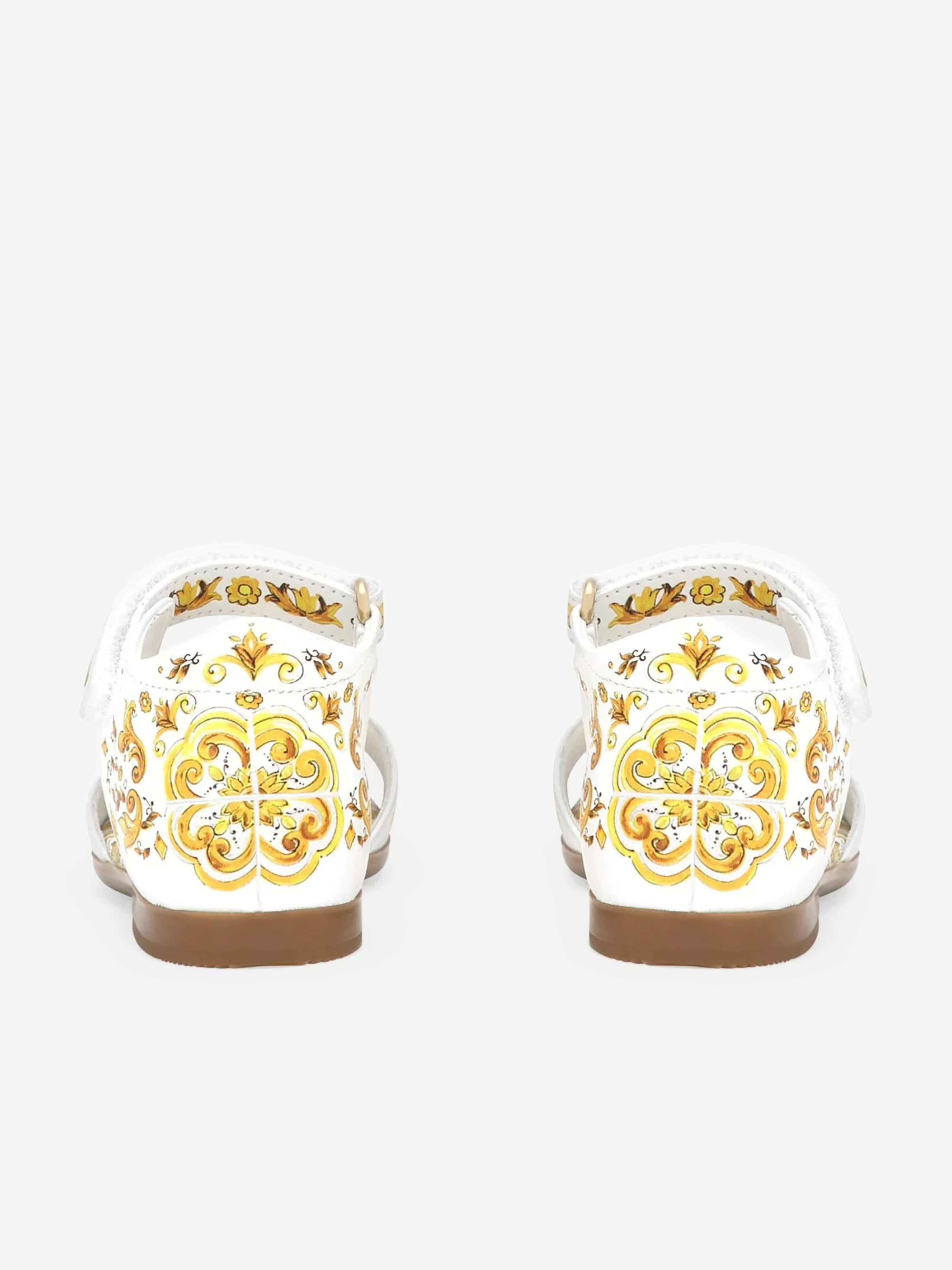 Dolce & Gabbana Girls Leather Maiolica Sandals in Yellow
