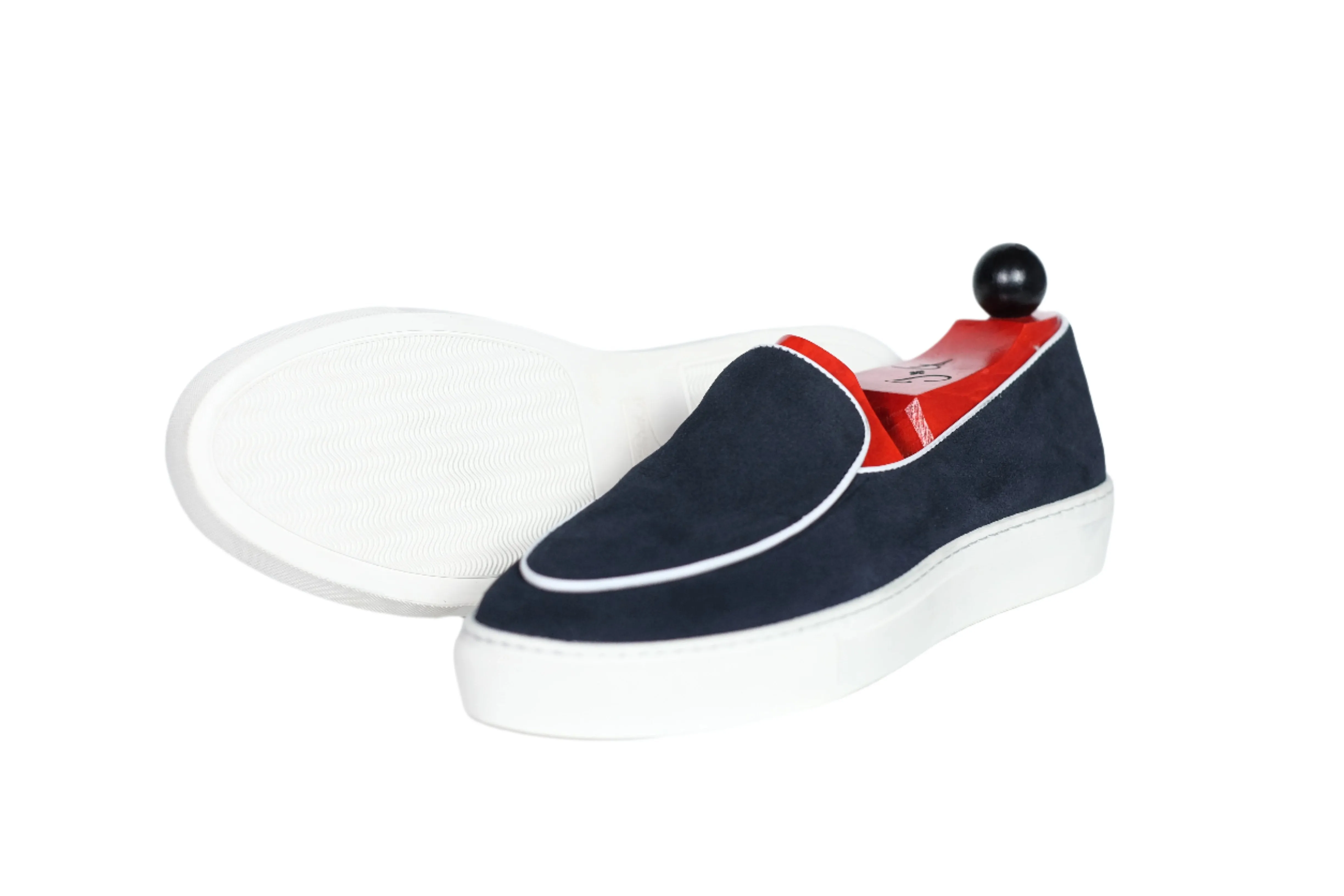 Ellensburg - Navy Suede / White Calf Piping - PRE SALE