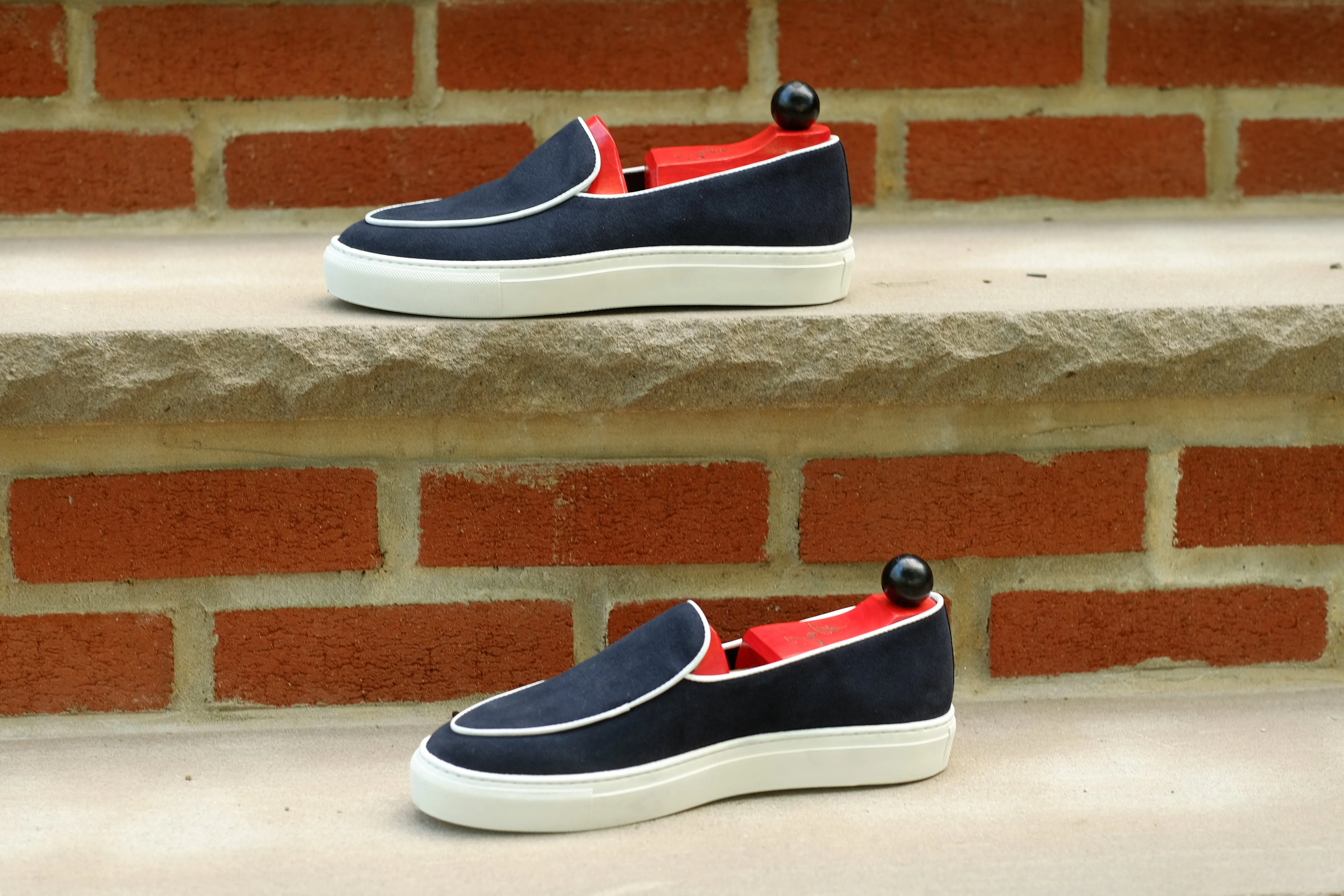 Ellensburg - Navy Suede / White Calf Piping - PRE SALE