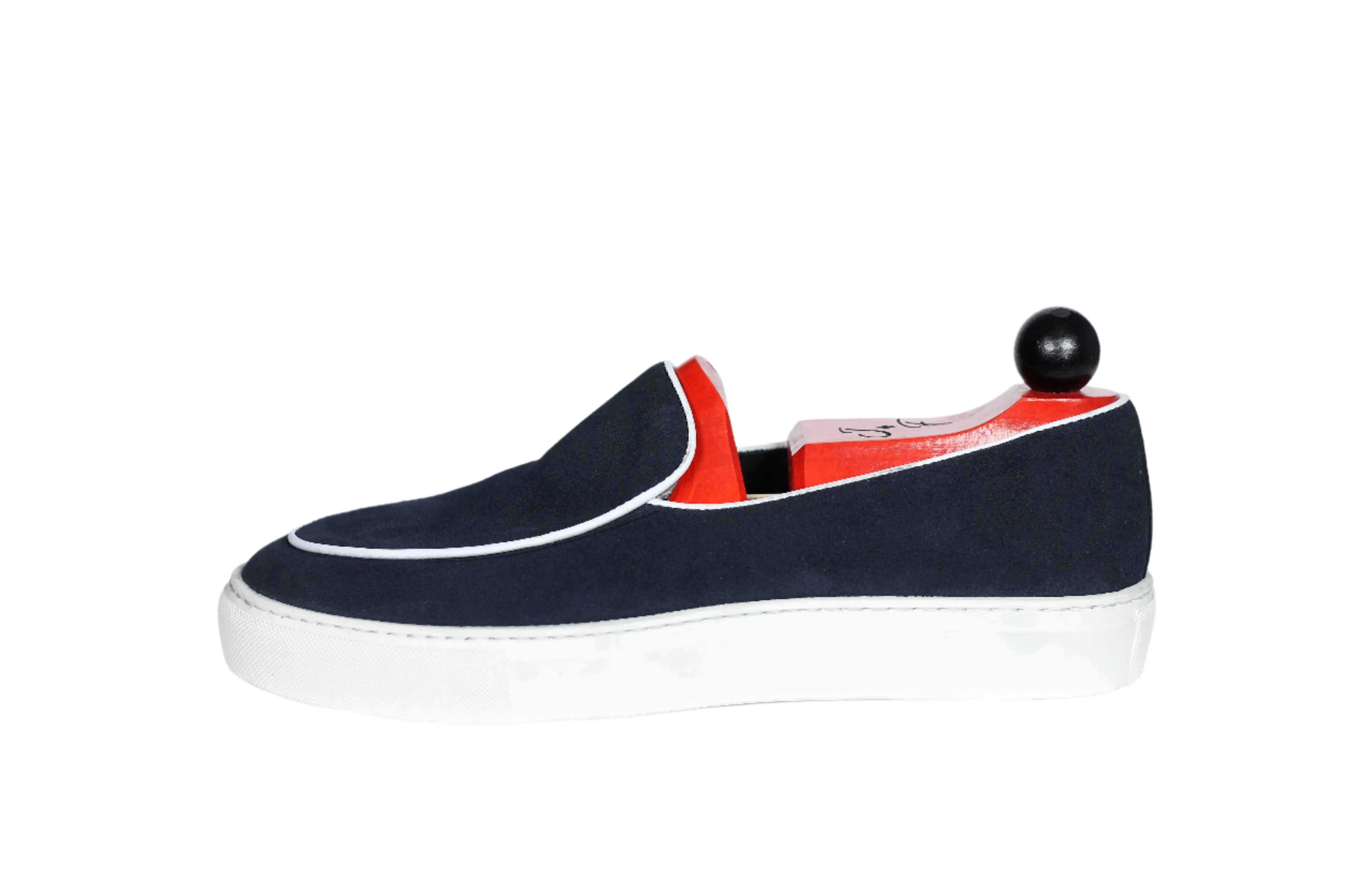 Ellensburg - Navy Suede / White Calf Piping - PRE SALE