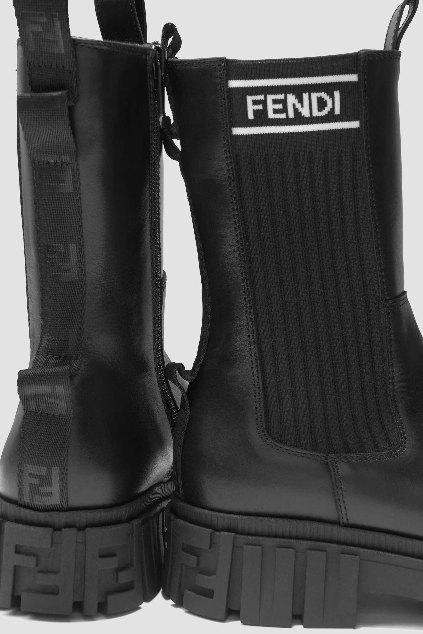 Fendi Girls Leather Chunky Logo Biker Boots