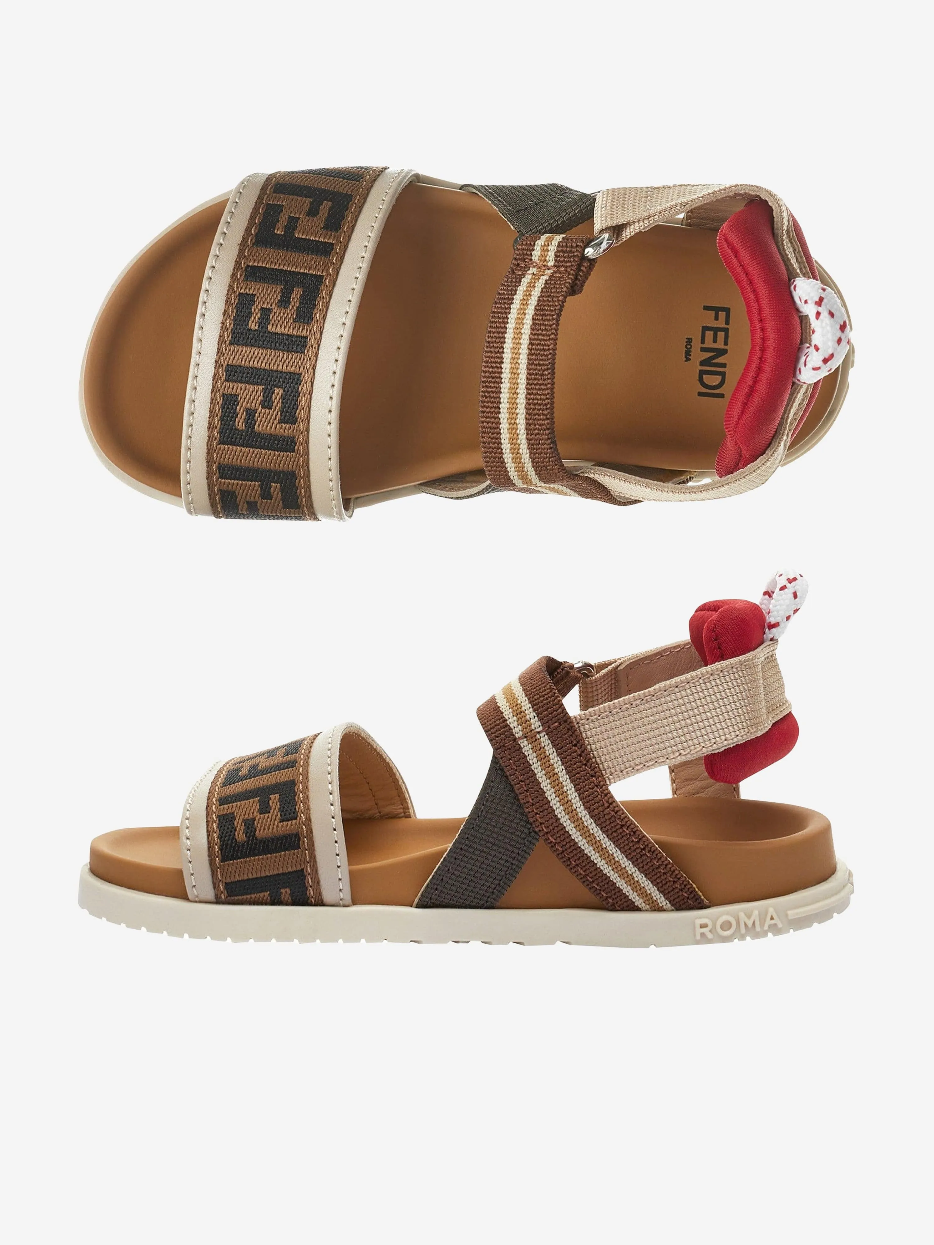 Fendi Kids FF Logo Sandals in Beige