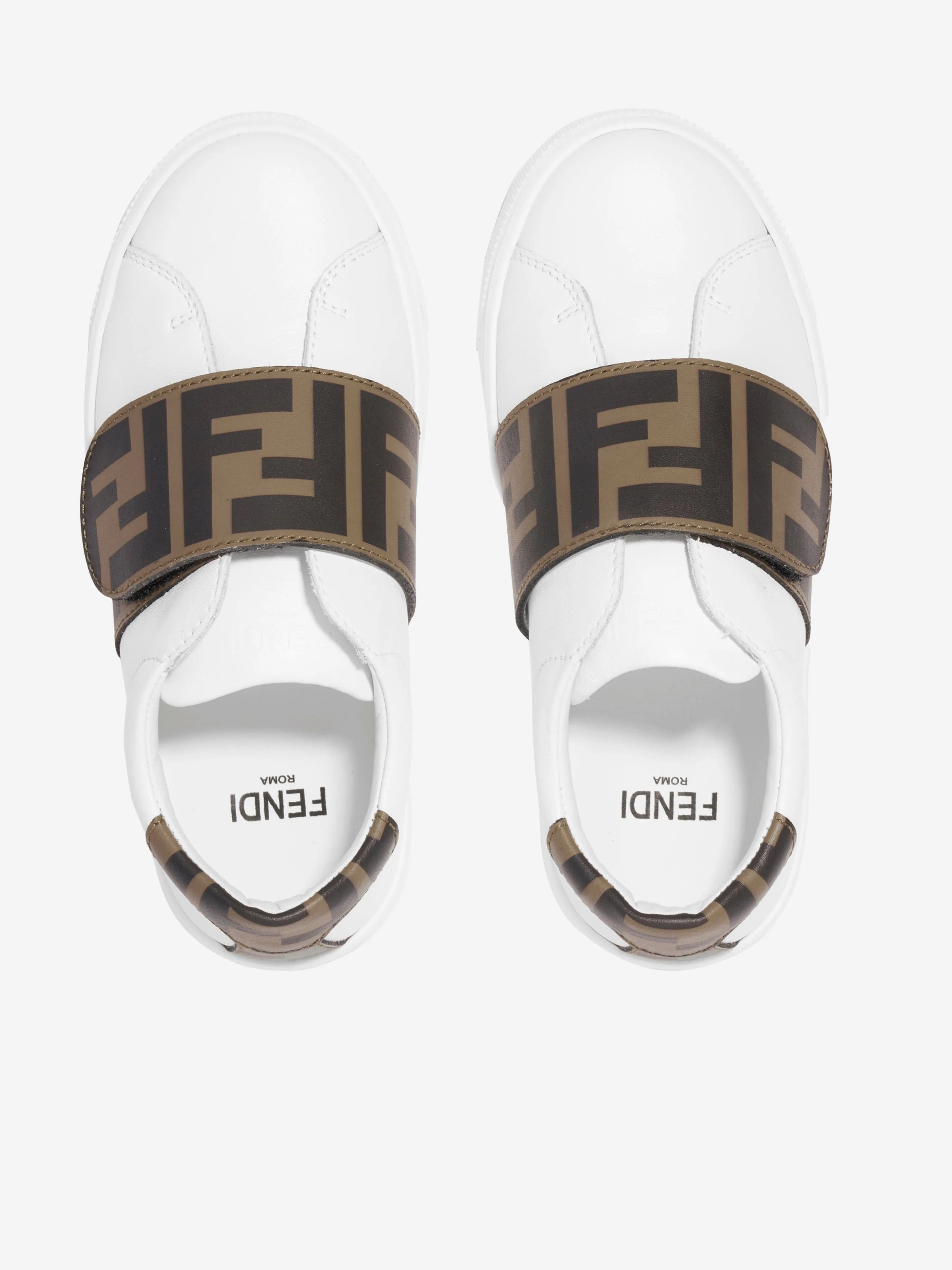 Fendi Kids Leather FF Logo Trainers in White