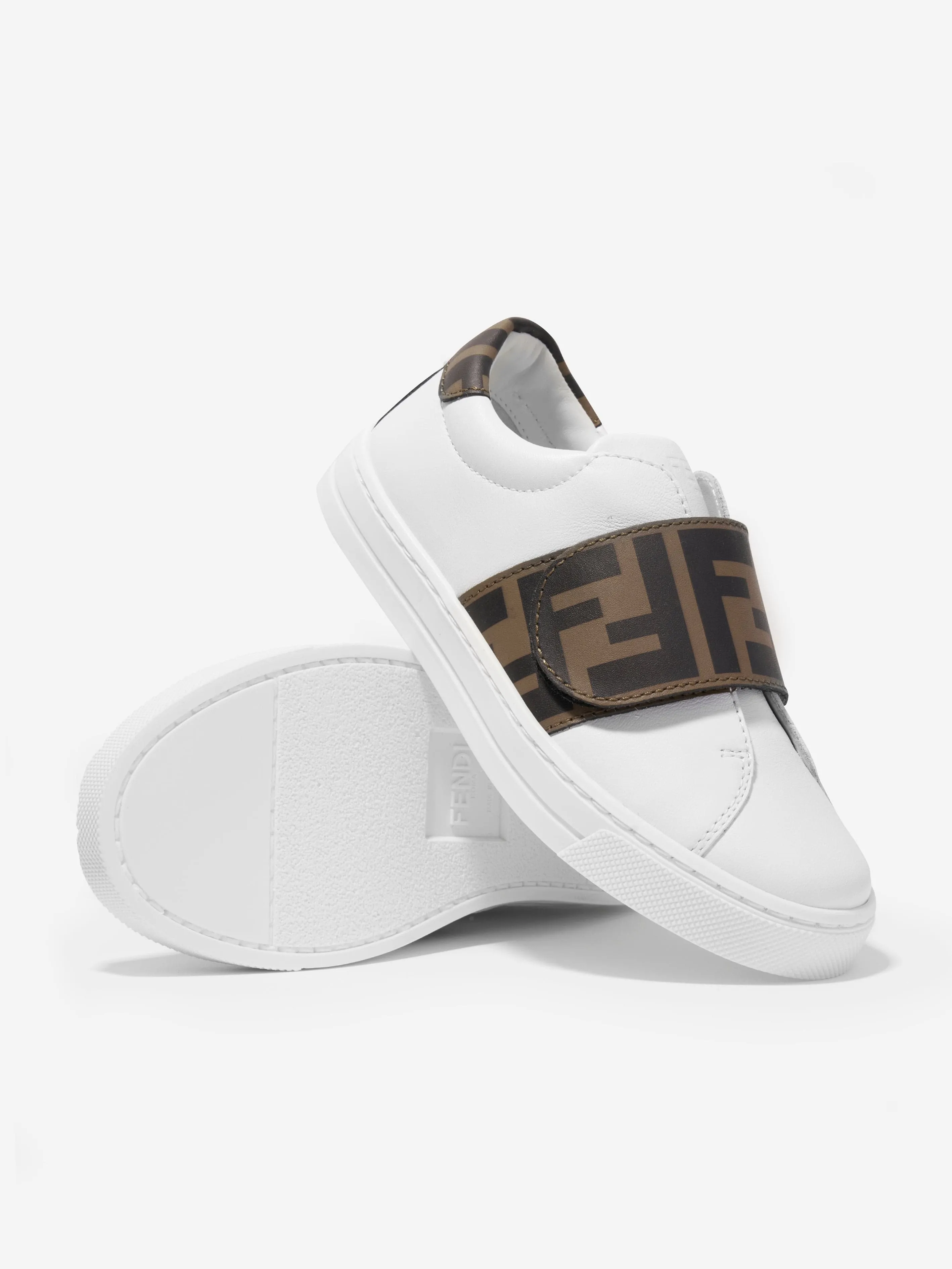 Fendi Kids Leather FF Logo Trainers in White