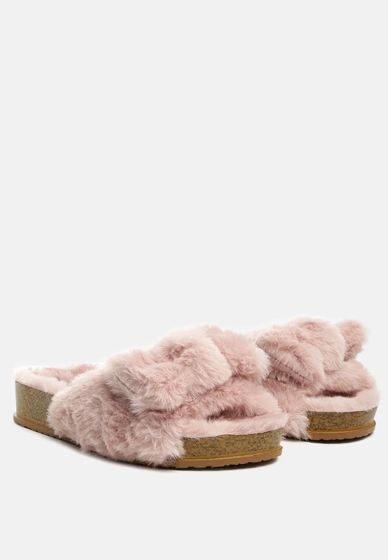 fuzz bow fur flats