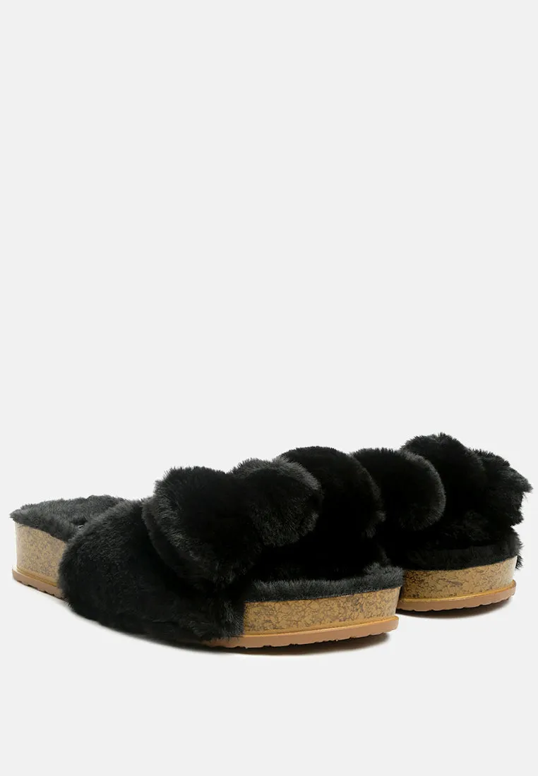 fuzz bow fur flats