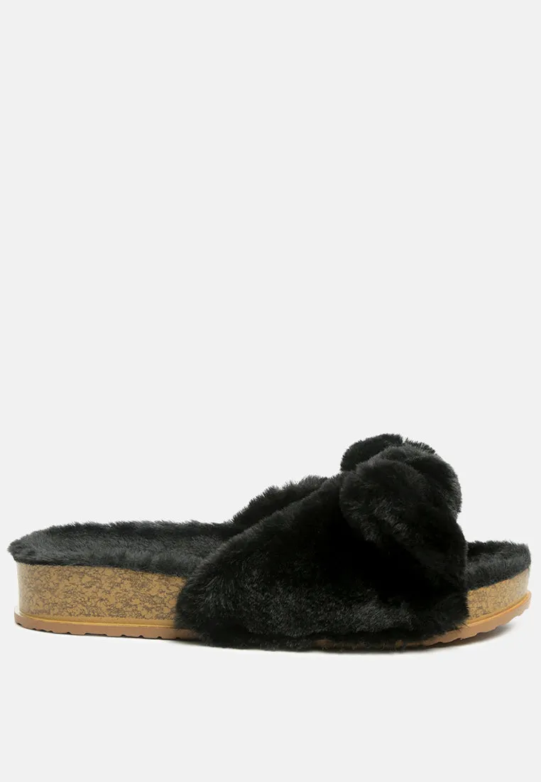 fuzz bow fur flats