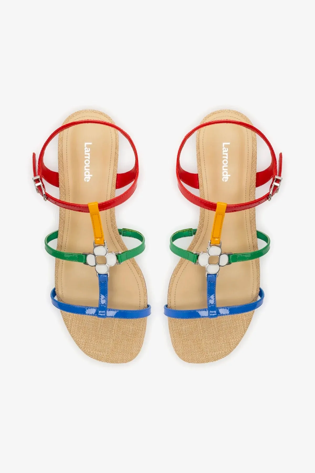 Hana Flat Sandal In Multicolor Patent Leather and Raffia