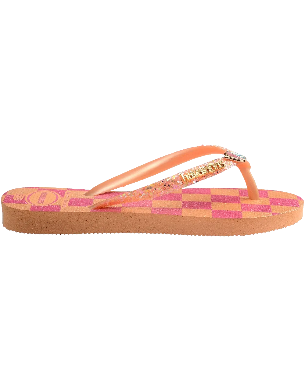 Havaianas Shoes Girls Slim Glitter Trendy Flip Flops in Peach