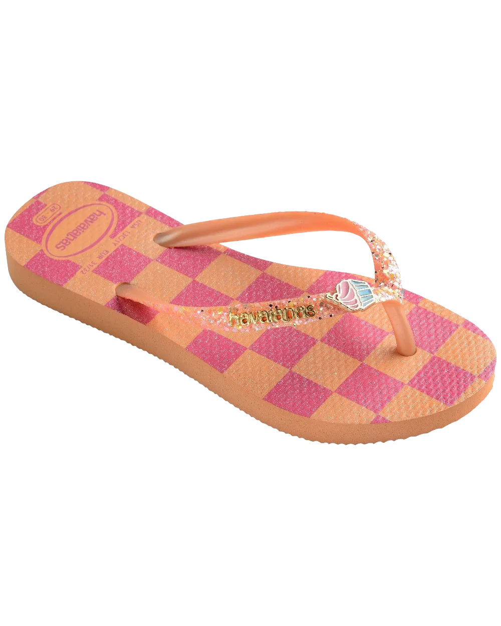 Havaianas Shoes Girls Slim Glitter Trendy Flip Flops in Peach