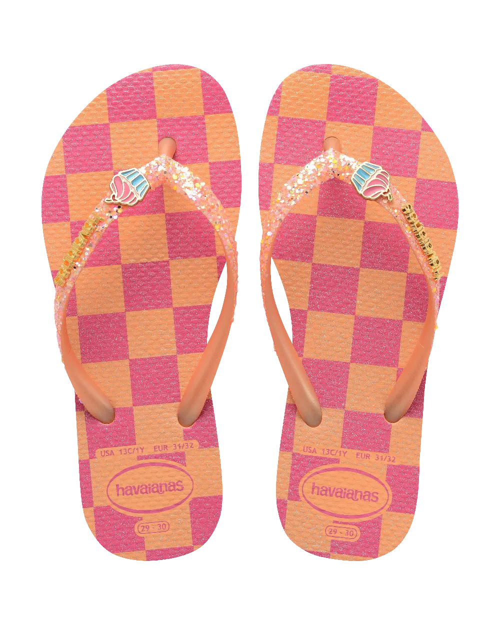 Havaianas Shoes Girls Slim Glitter Trendy Flip Flops in Peach