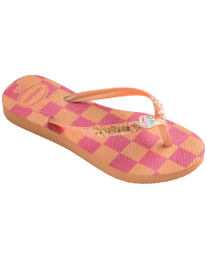 Havaianas Shoes Girls Slim Glitter Trendy Flip Flops in Peach