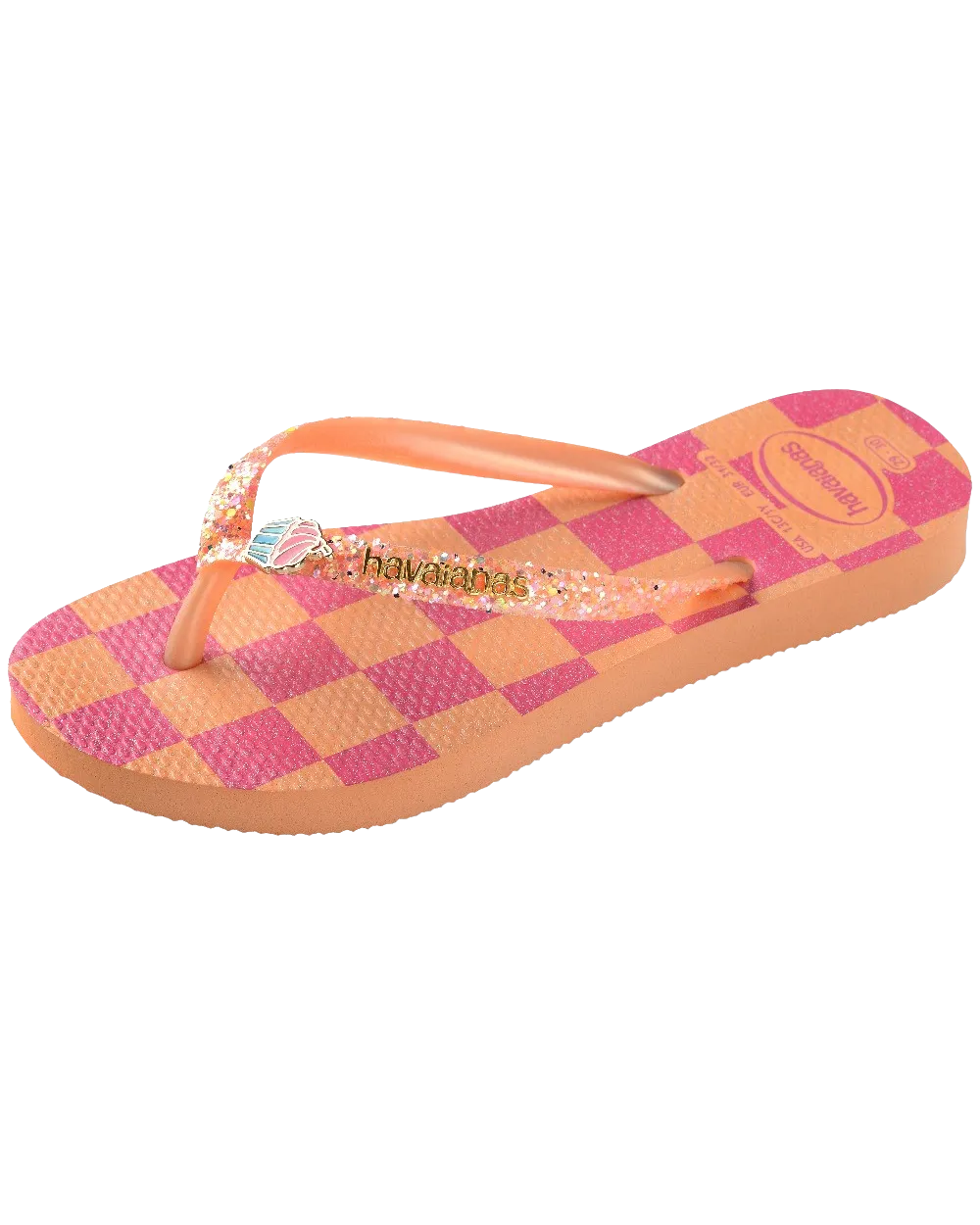 Havaianas Shoes Girls Slim Glitter Trendy Flip Flops in Peach