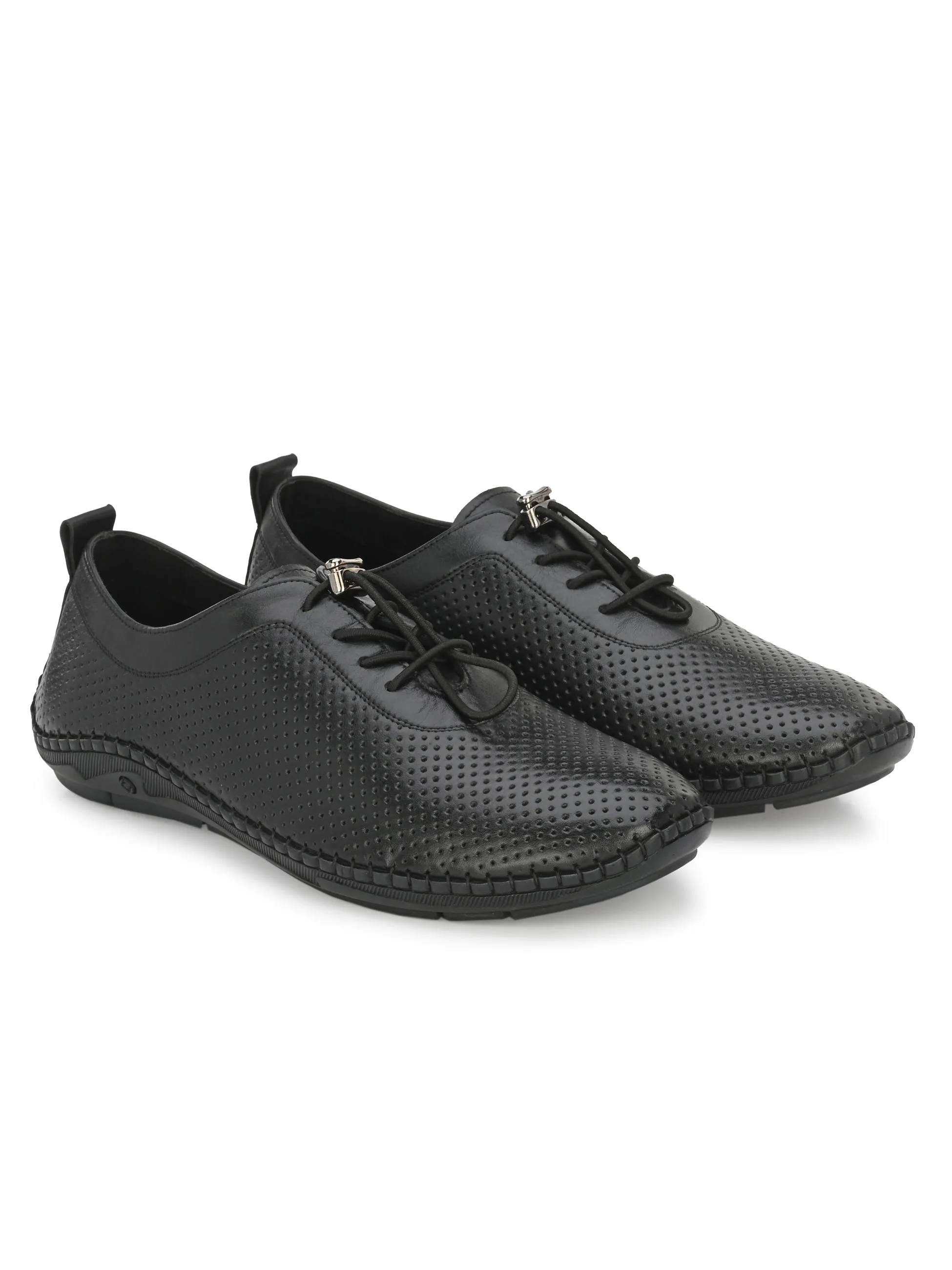 HITZ106 Men's Black Leather Casual Lace-Up Shoes
