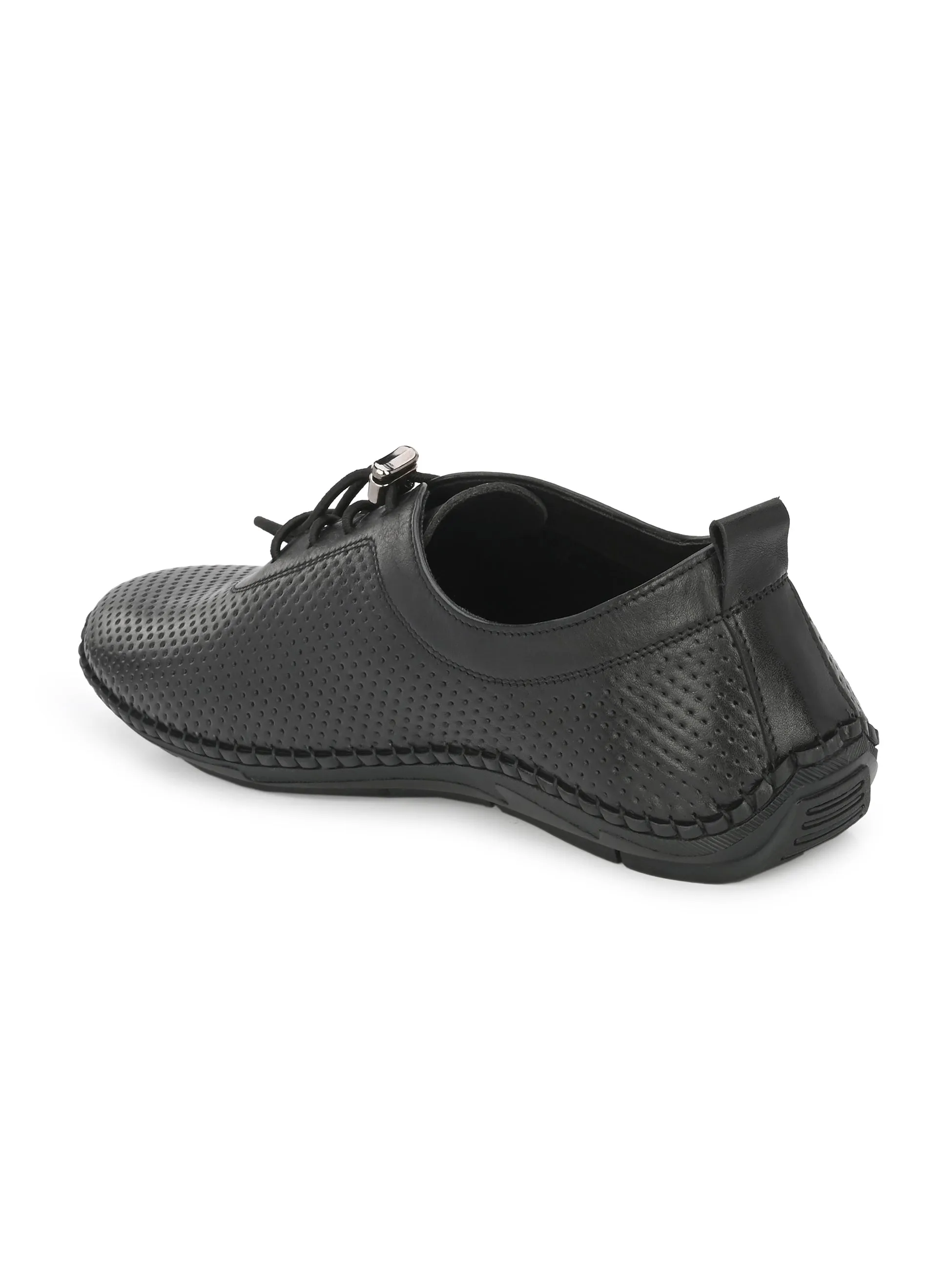 HITZ106 Men's Black Leather Casual Lace-Up Shoes