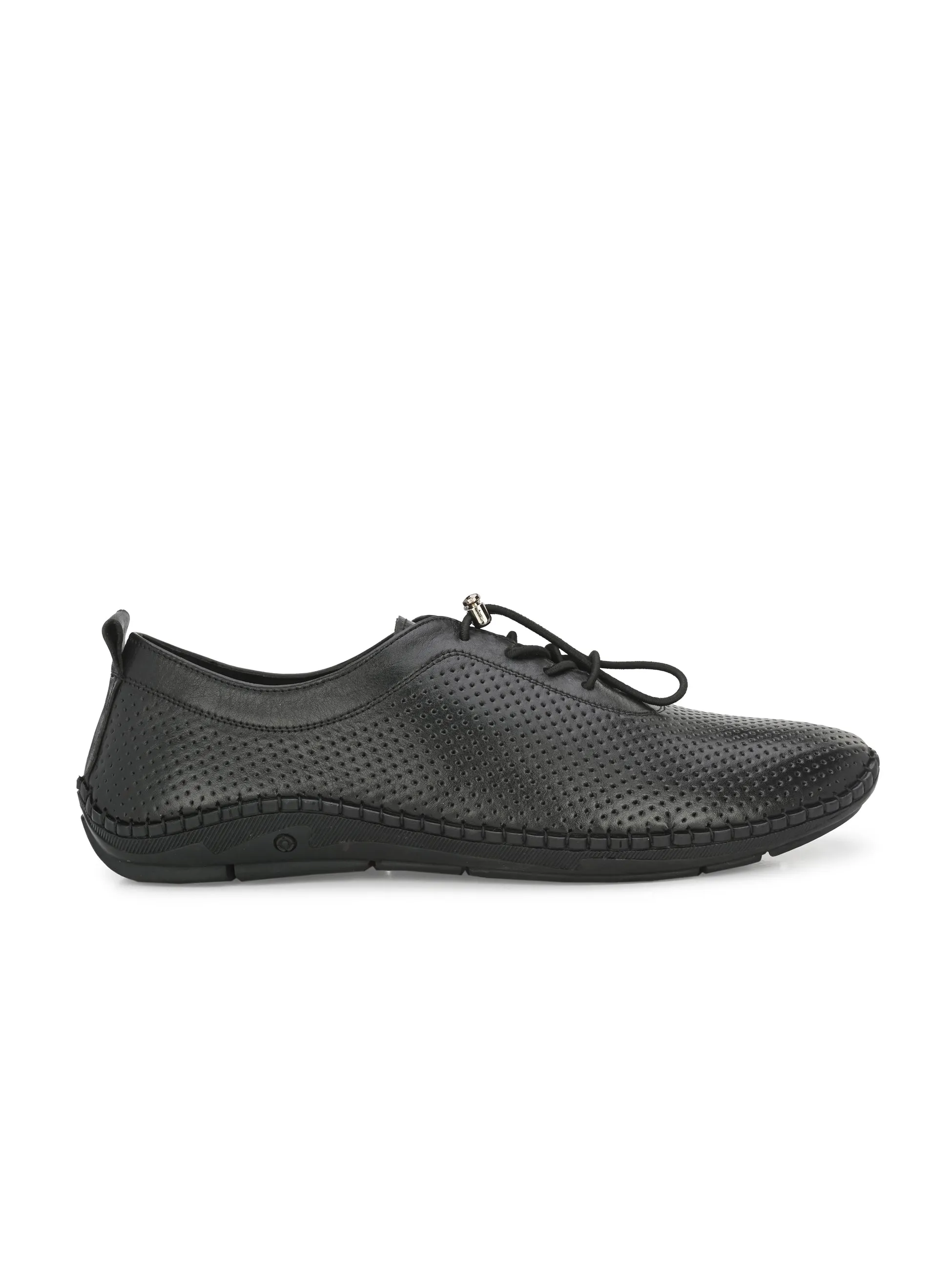 HITZ106 Men's Black Leather Casual Lace-Up Shoes