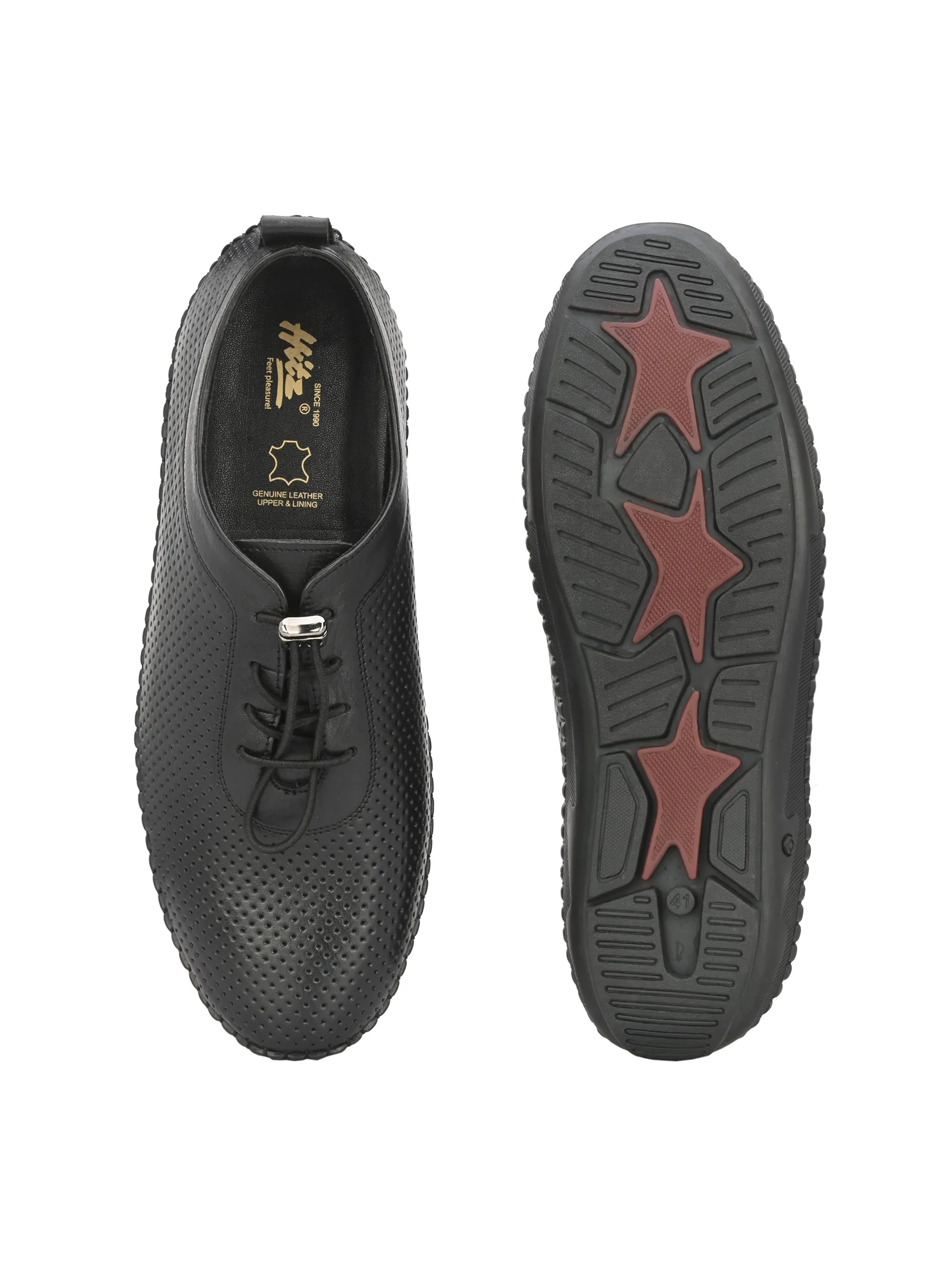 HITZ106 Men's Black Leather Casual Lace-Up Shoes