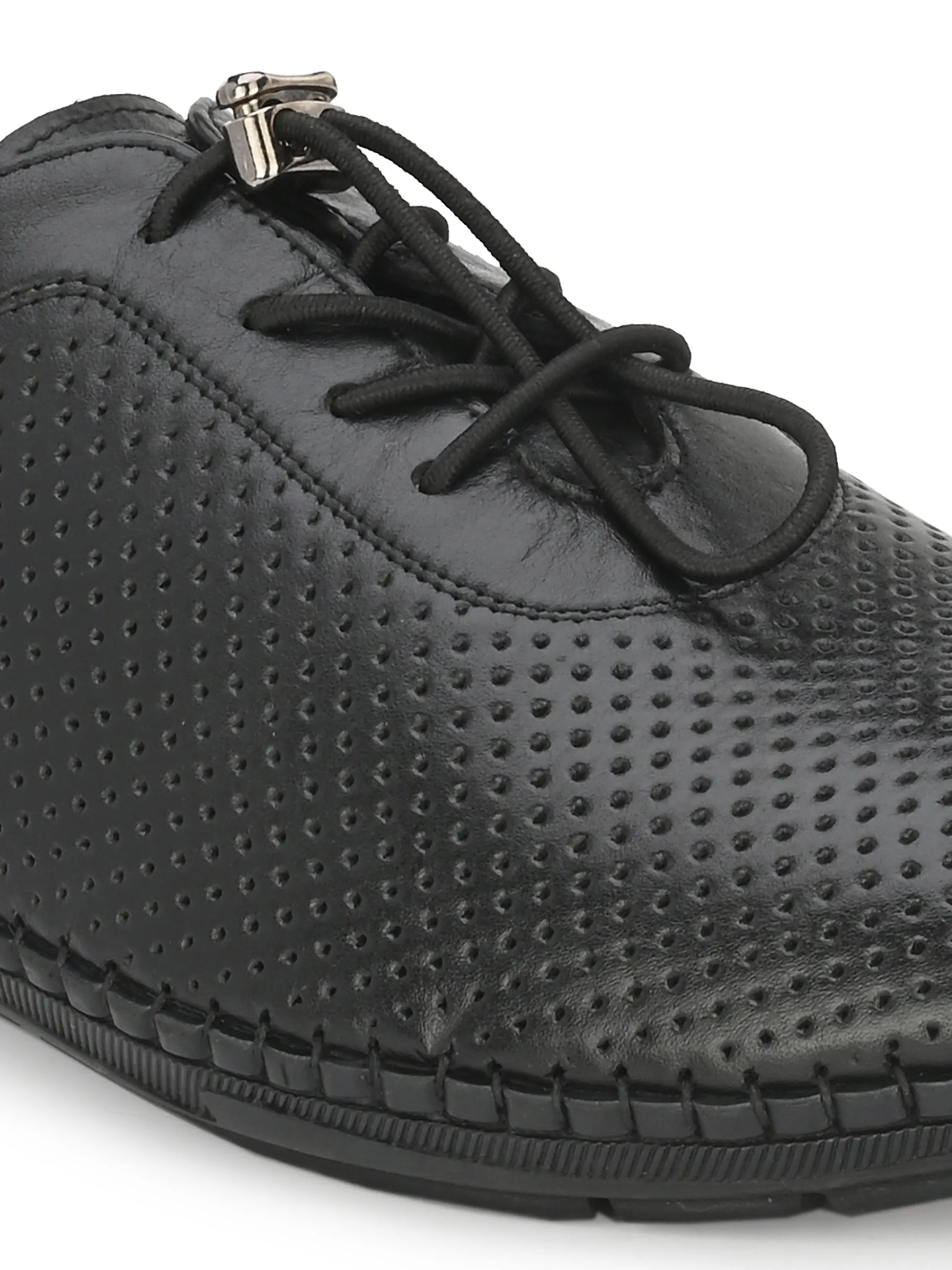 HITZ106 Men's Black Leather Casual Lace-Up Shoes