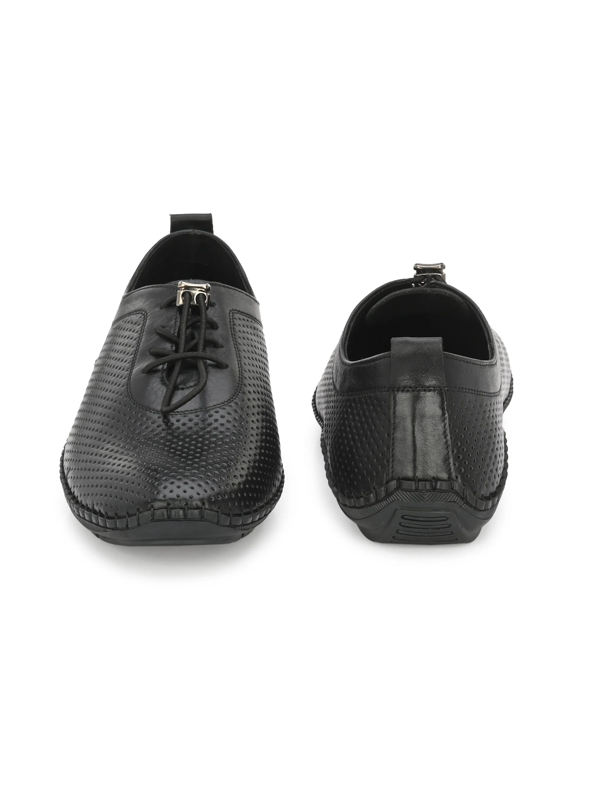 HITZ106 Men's Black Leather Casual Lace-Up Shoes