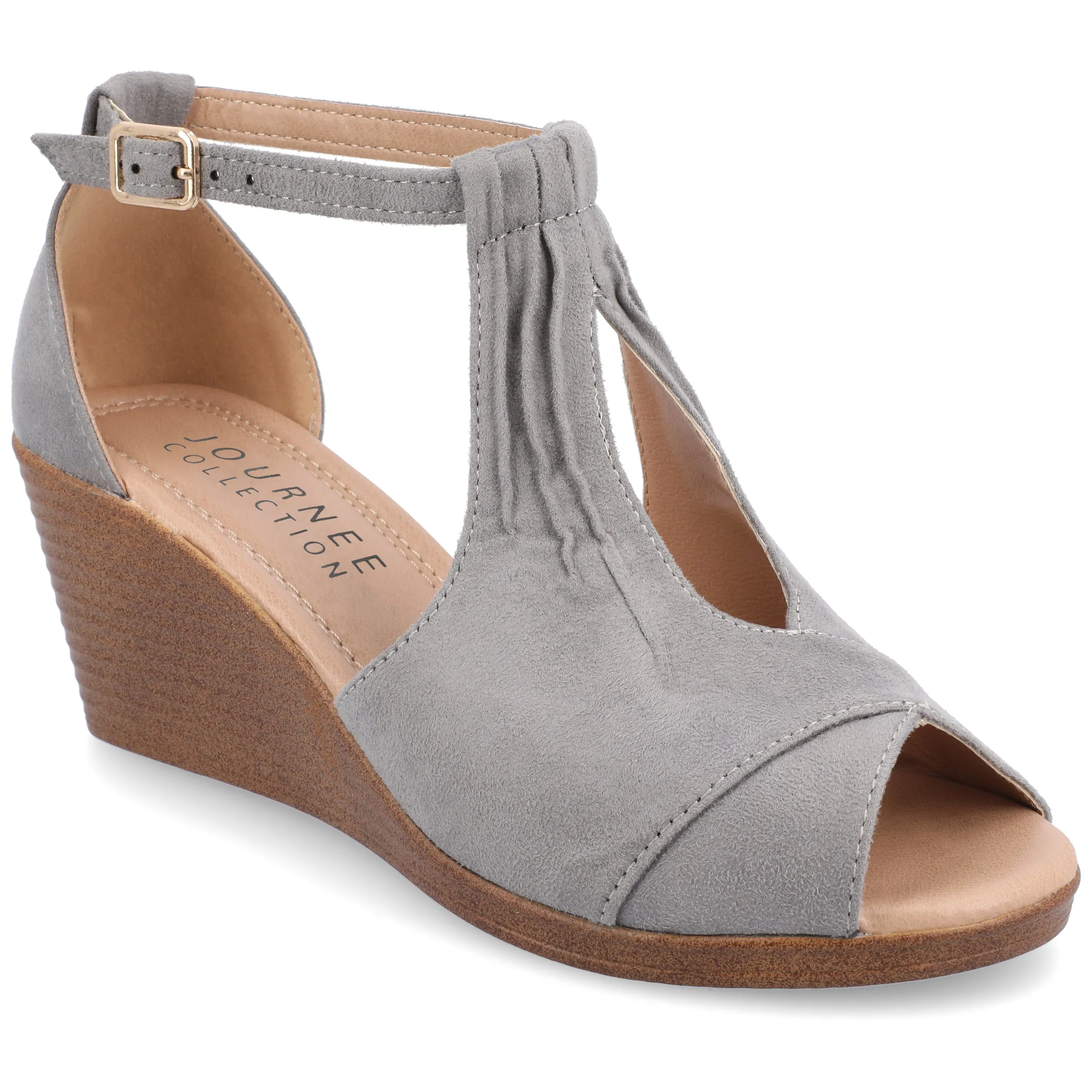 Journee Collection Womens Kedzie Medium and Wide Width Buckle Open Toe Wedge