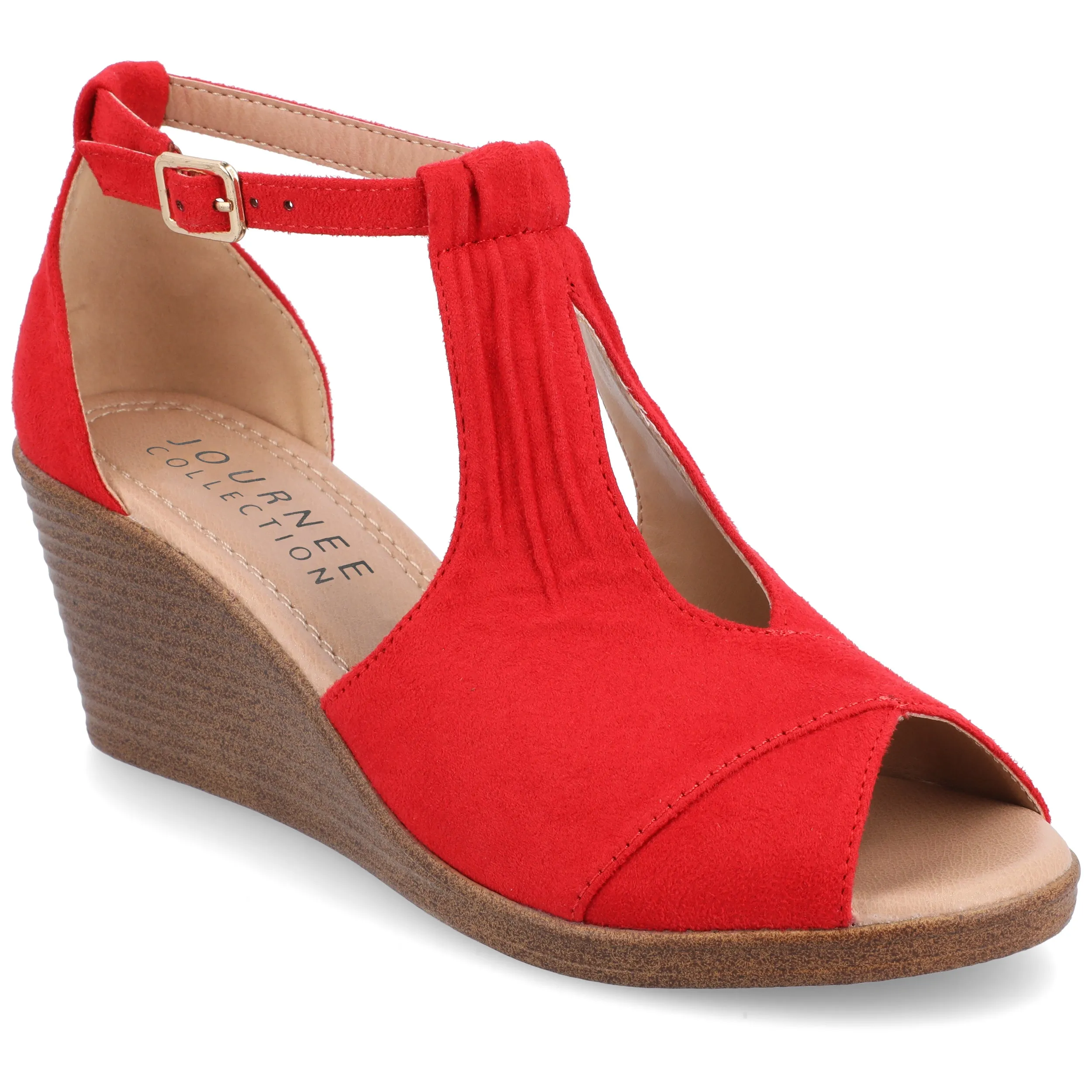 Journee Collection Womens Kedzie Medium and Wide Width Buckle Open Toe Wedge