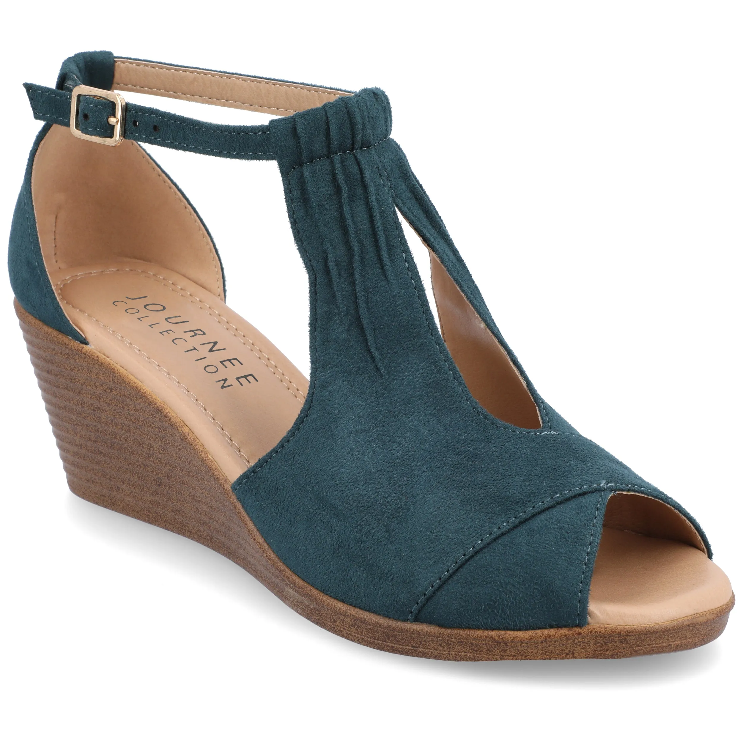 Journee Collection Womens Kedzie Medium and Wide Width Buckle Open Toe Wedge