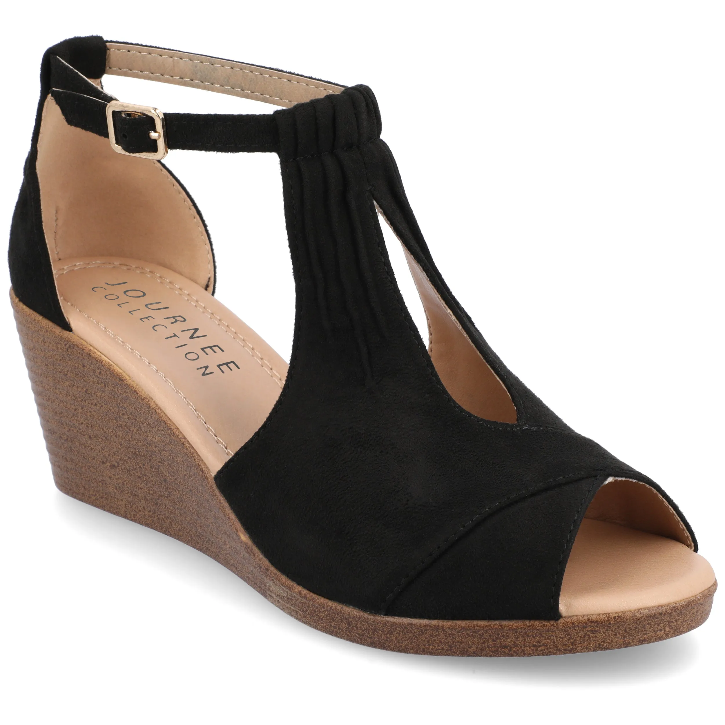 Journee Collection Womens Kedzie Medium and Wide Width Buckle Open Toe Wedge