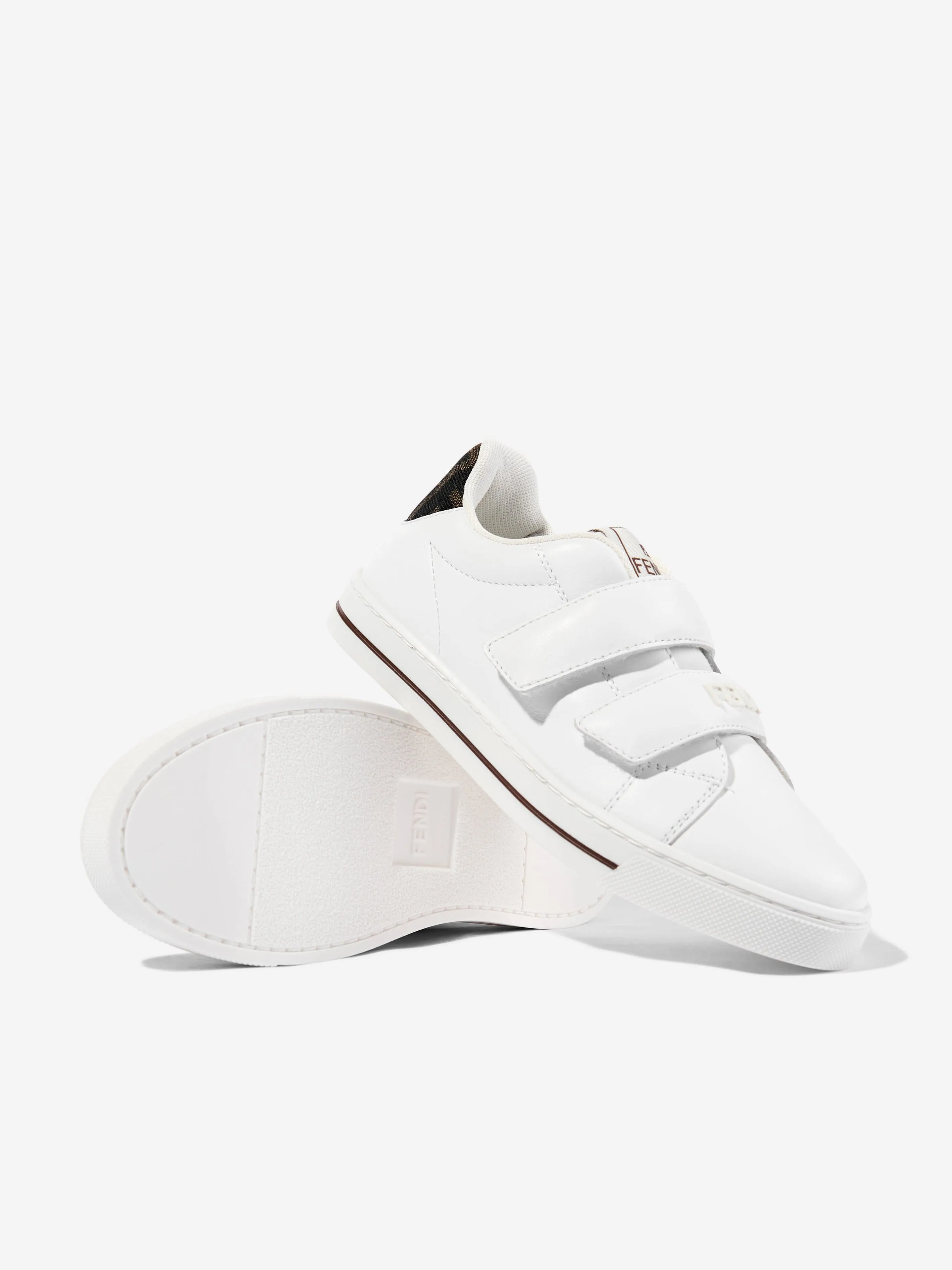 Kids Leather Velcro Strap Trainers in White