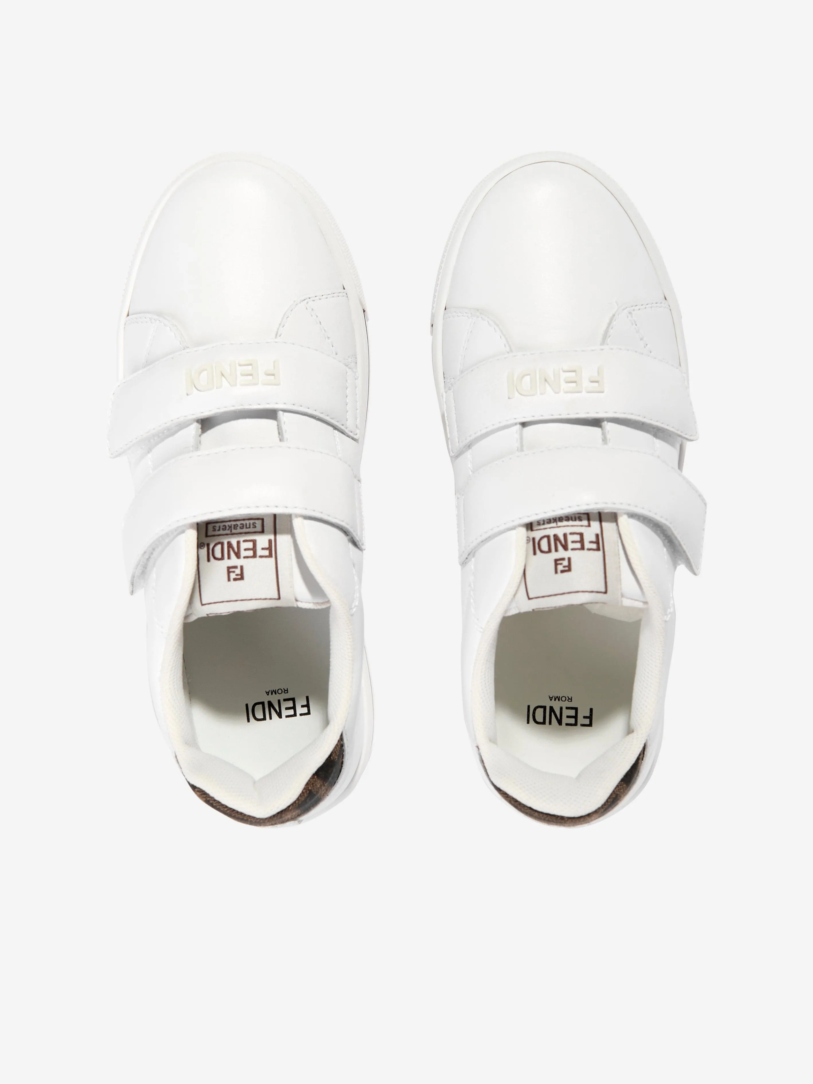 Kids Leather Velcro Strap Trainers in White