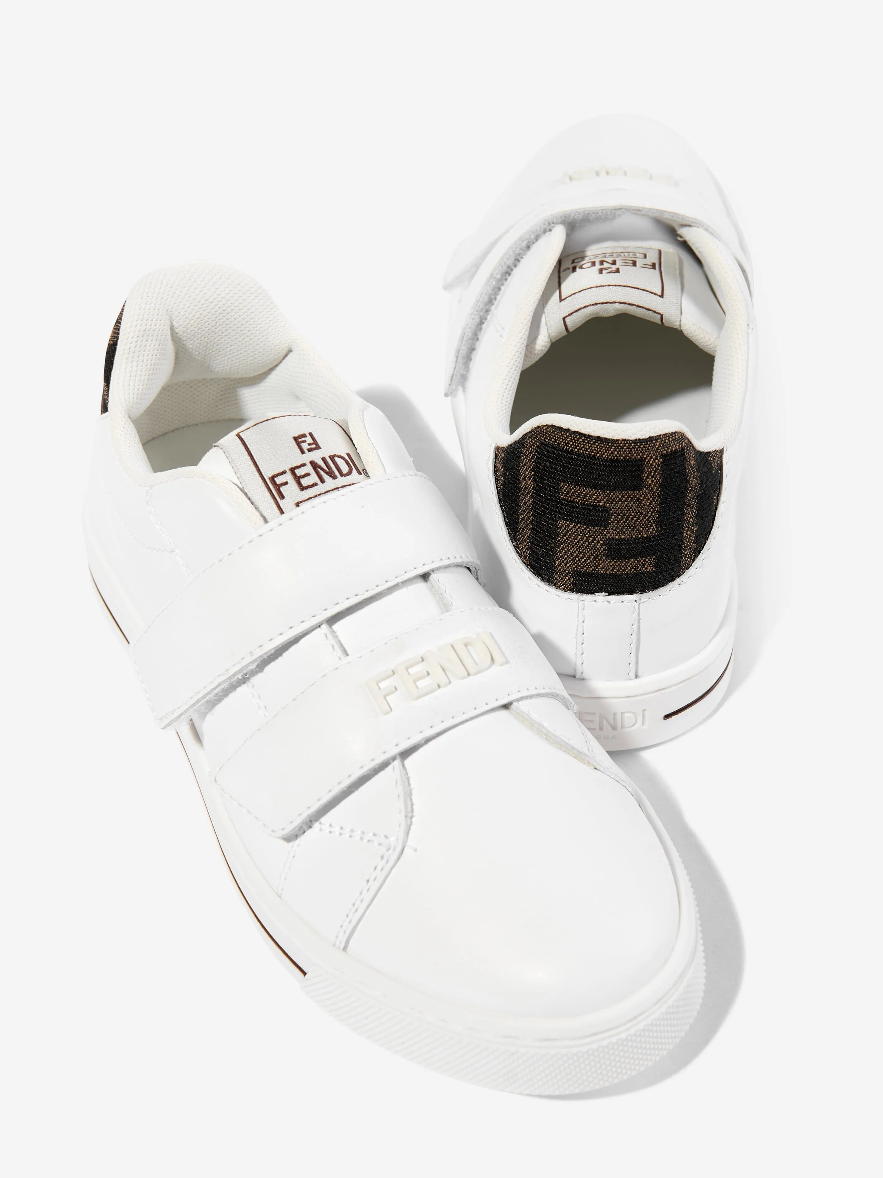 Kids Leather Velcro Strap Trainers in White