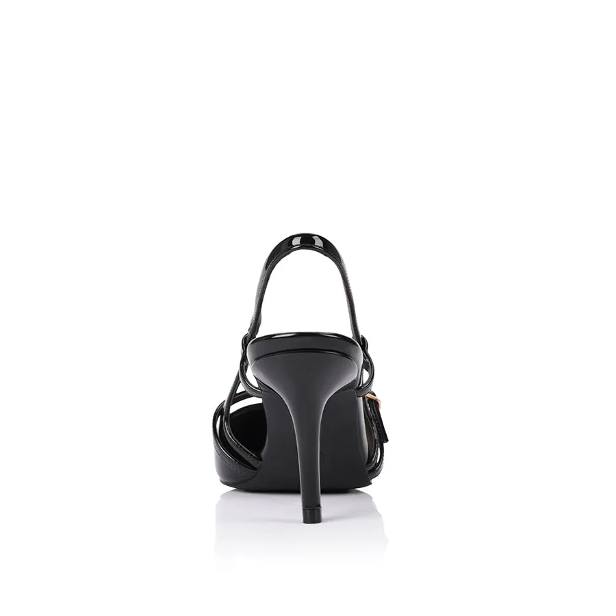 Leia Slingback Stilettos - Black Patent
