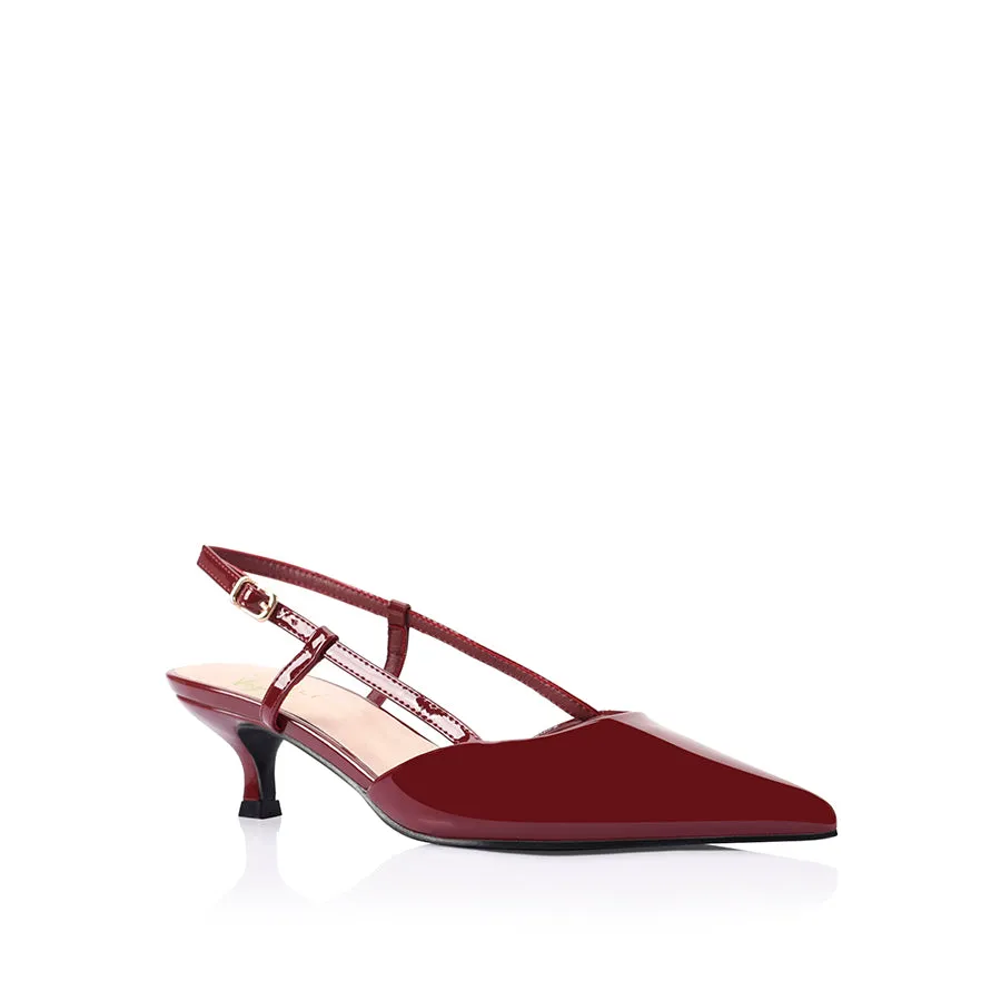 Lucas Slingback Kitten Heels - Wine Patent